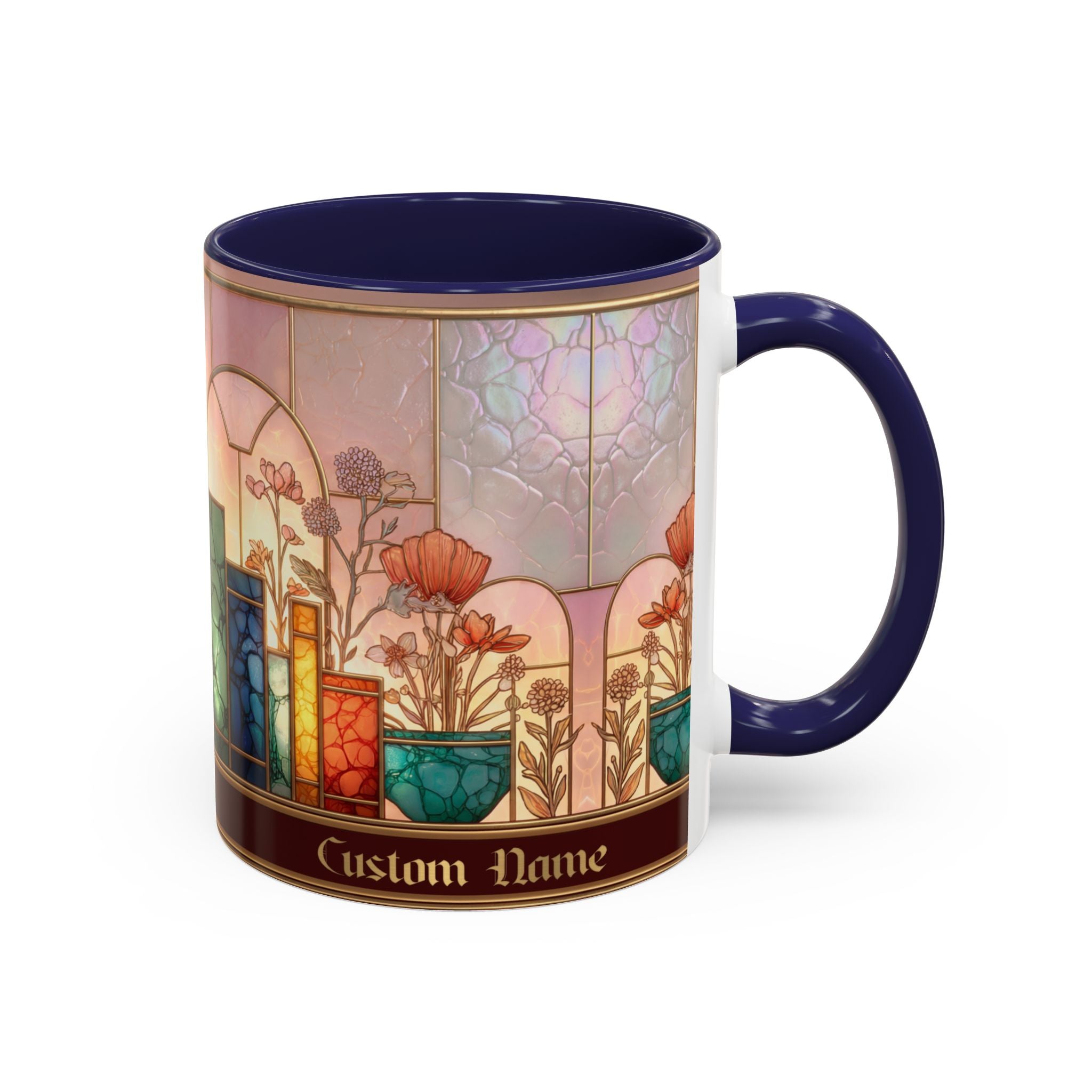 Personalized Floral Stained-Glass Ceramic Mug (11/15 oz) - 08