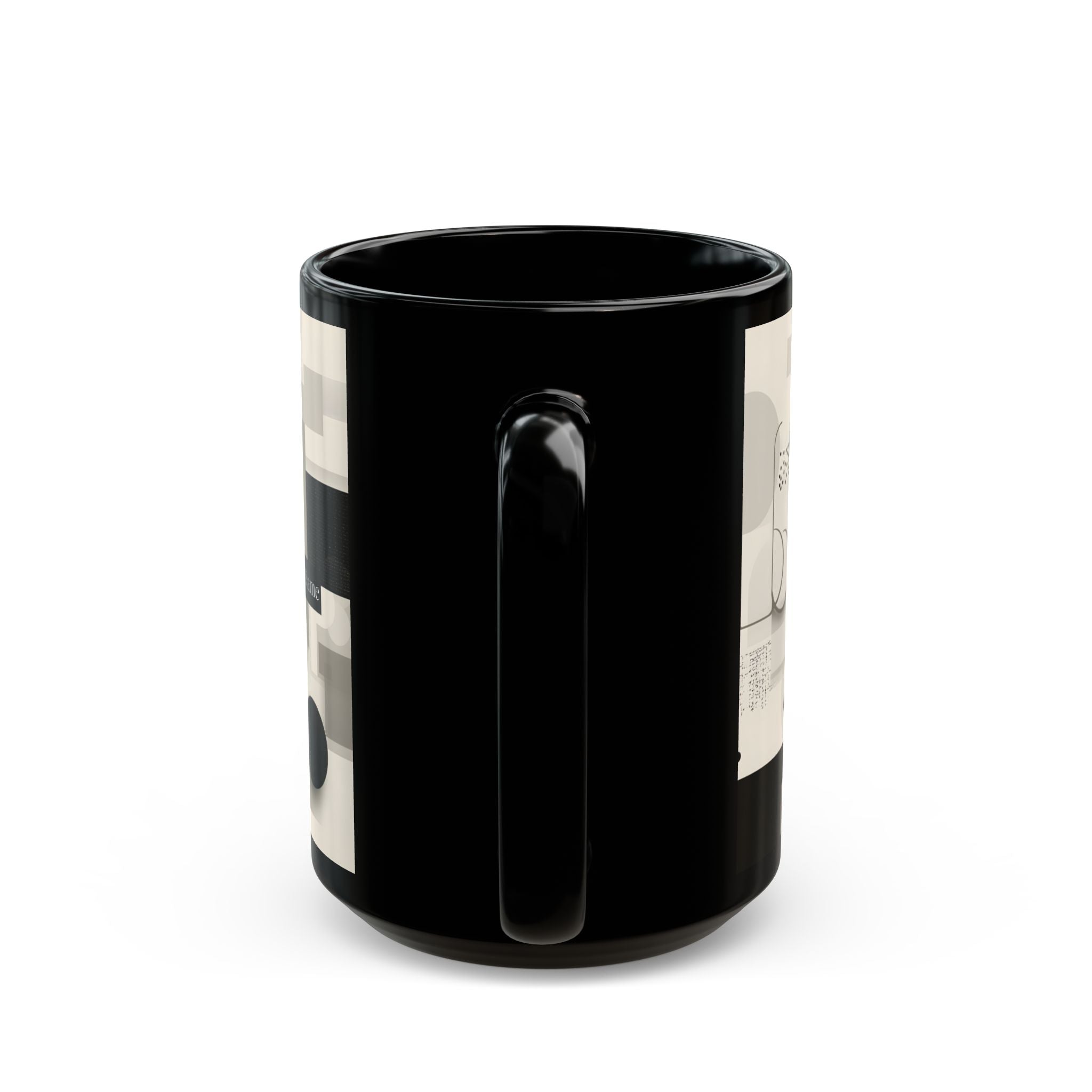 Modern Geometric Black Mug. Custom Name 11oz/15oz. 04