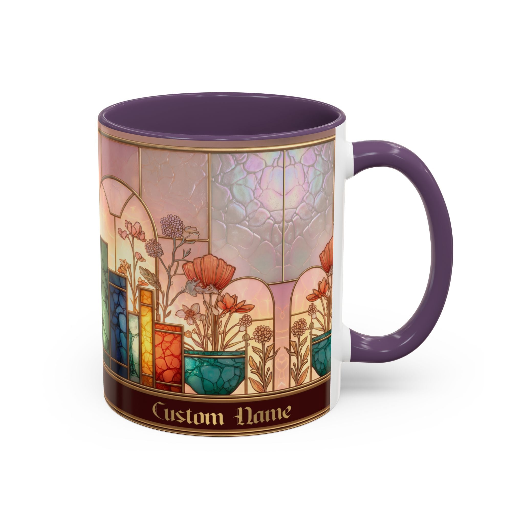 Personalized Floral Stained-Glass Ceramic Mug (11/15 oz) - 08