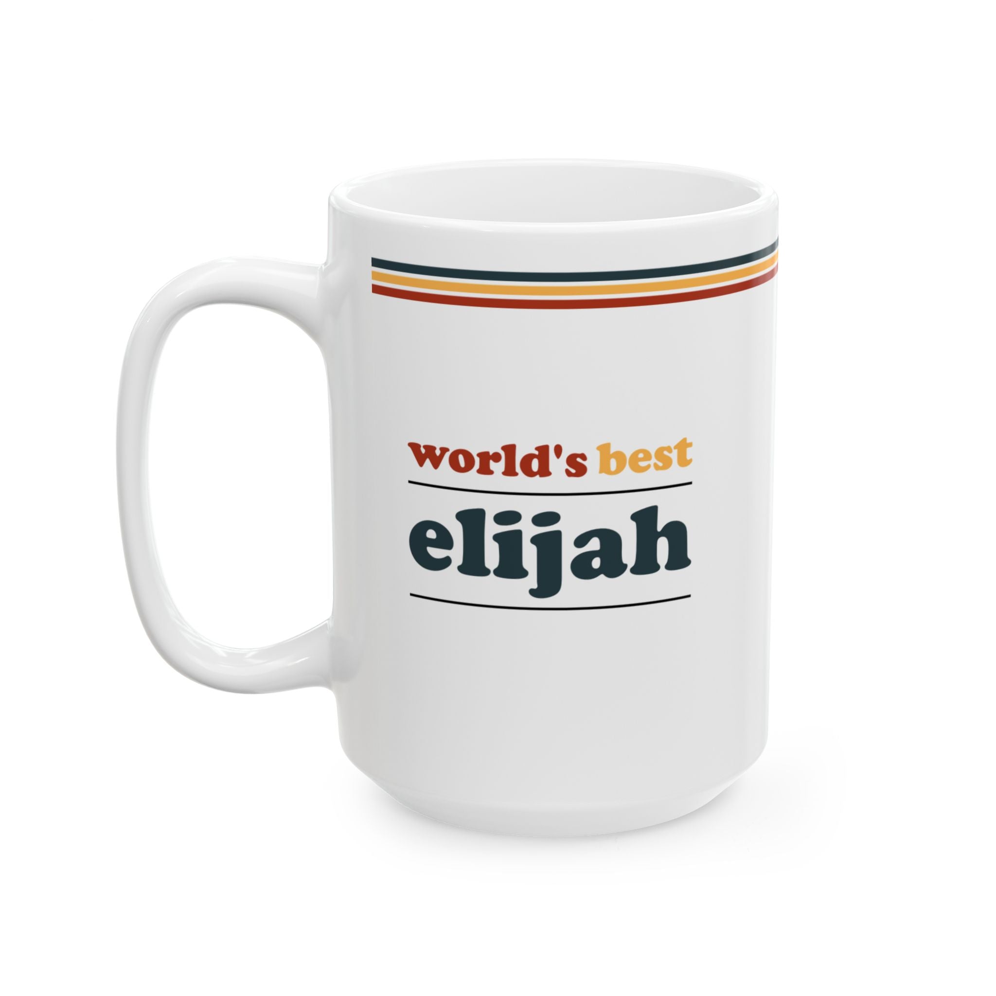 Retro Stripe Ceramic Mug – 'World's Best - Custom Name' Mug (11oz & 15oz) - 01