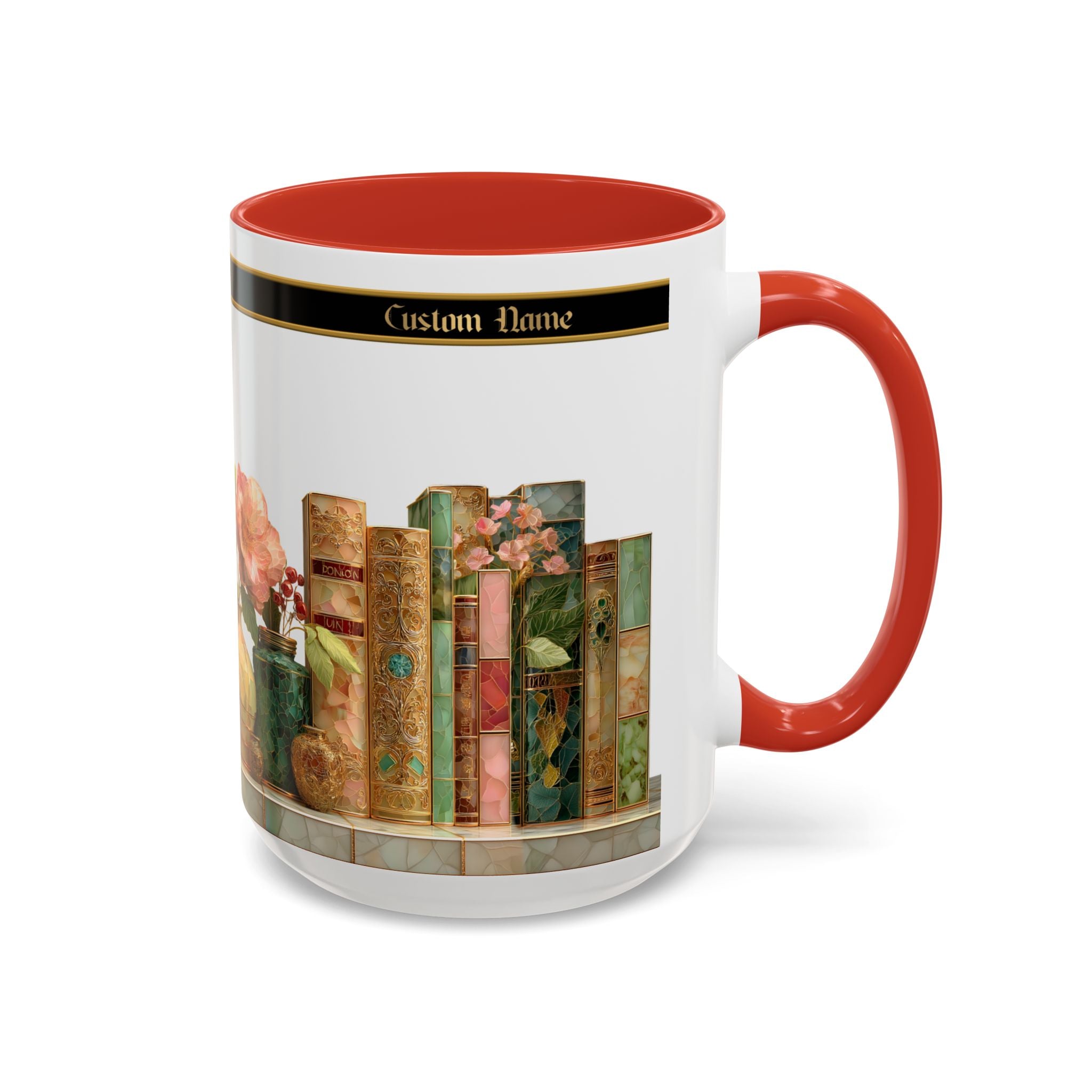 Floral Vintage Books Accent Coffee Mug — Personalized Name Option (11/15 oz) - 02