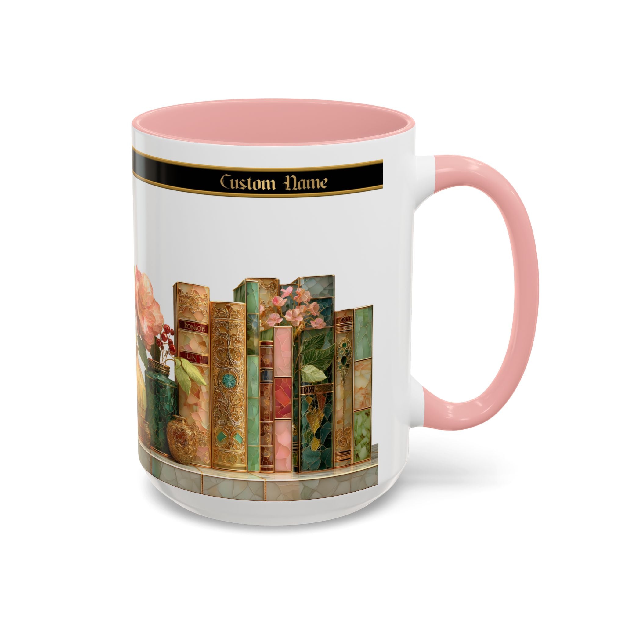 Floral Vintage Books Accent Coffee Mug — Personalized Name Option (11/15 oz) - 02