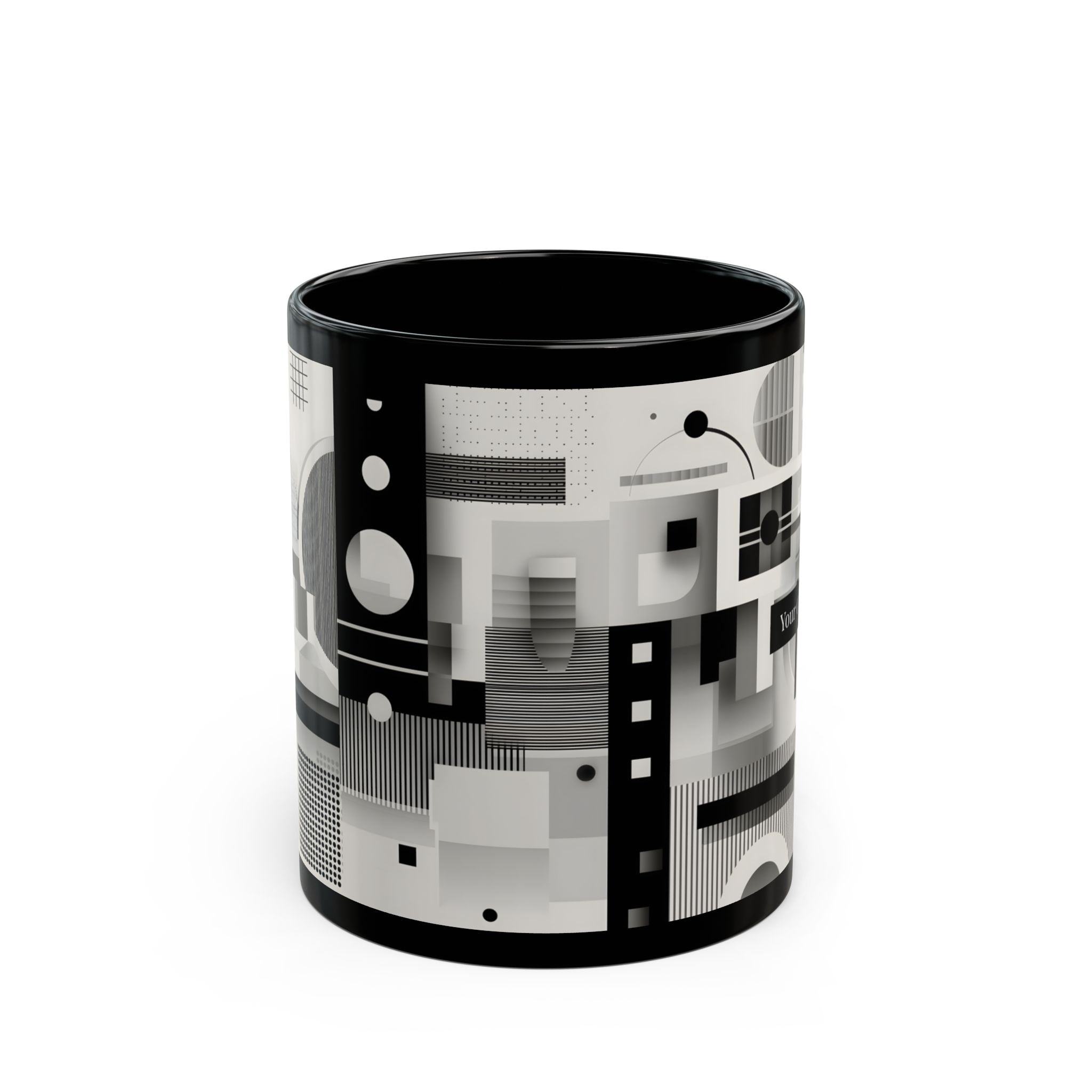 Modern Geometric Black Mug. Custom Name 11oz/15oz. 01