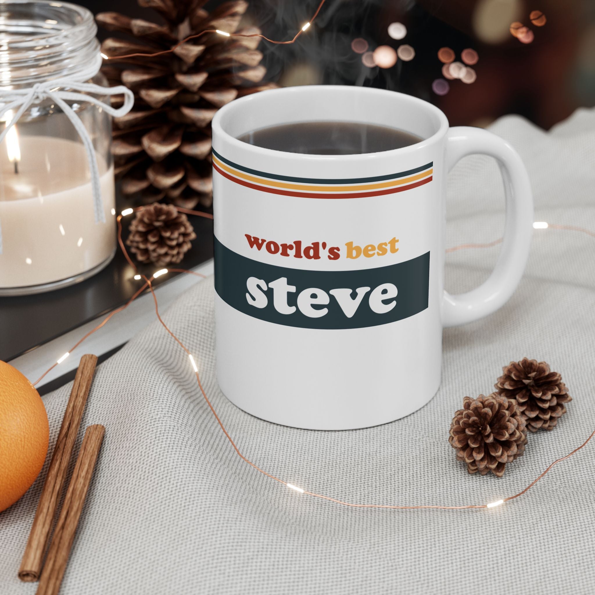 Retro Stripe Ceramic Mug – 'World's Best - Custom Name' Mug (11oz & 15oz) - 04