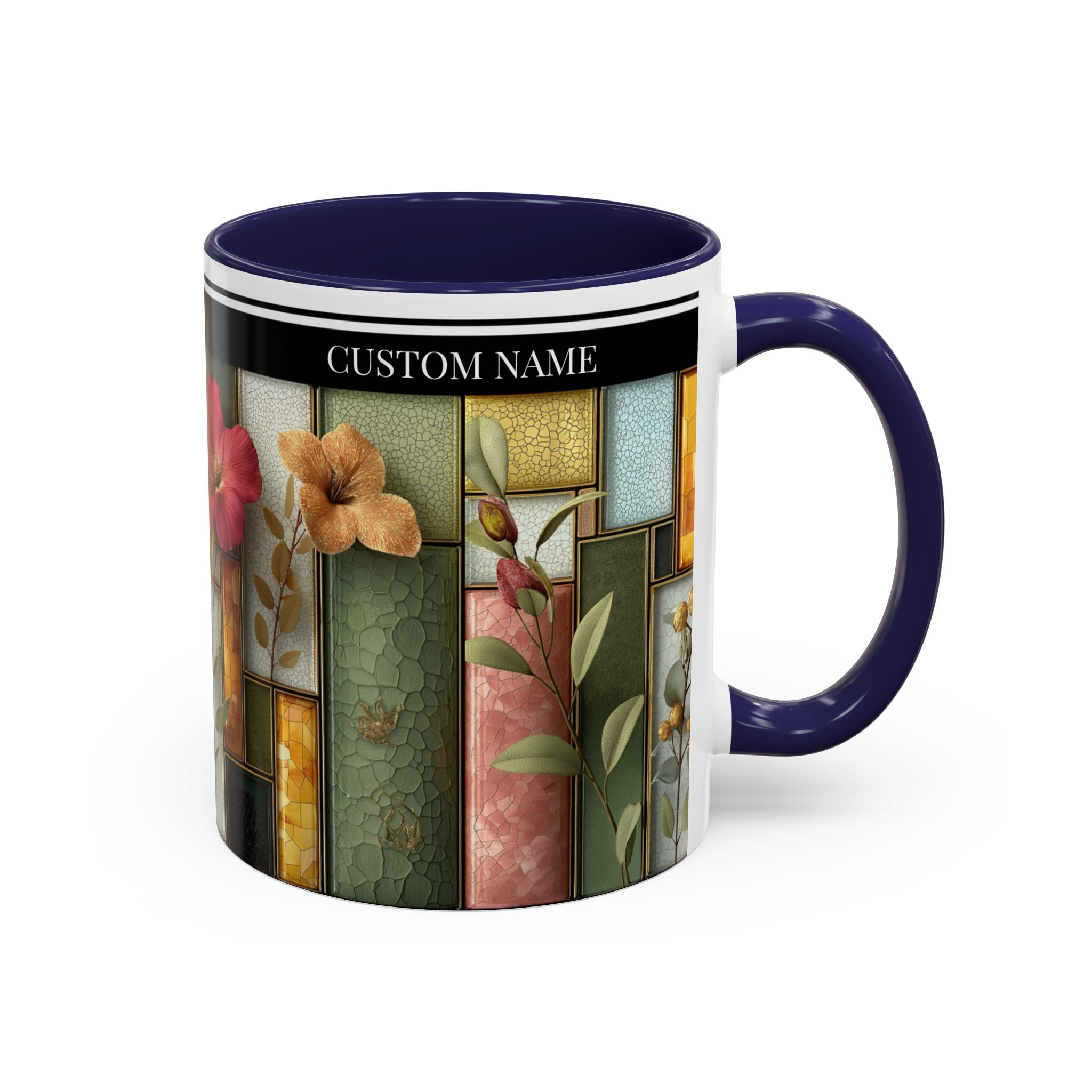 Personalized Floral Stained-Glass Ceramic Mug (11/15 oz) - 05