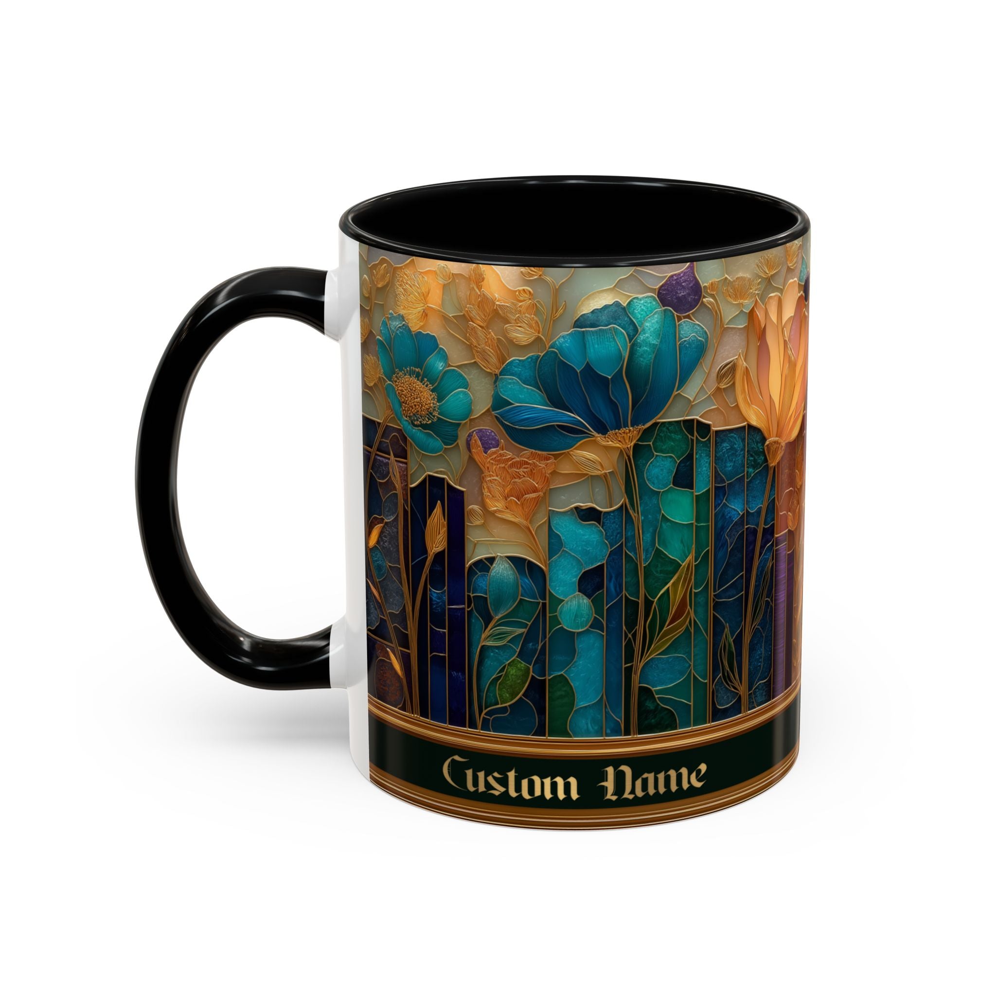 Personalized Floral Stained-Glass Ceramic Mug (11/15 oz) - 07