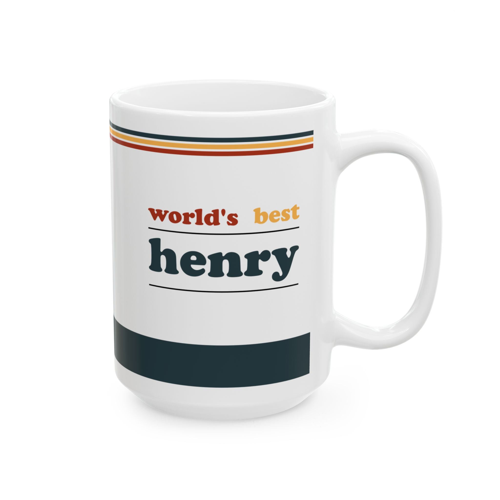 Retro Stripe Ceramic Mug – 'World's Best - Custom Name' Mug (11oz & 15oz) - 03