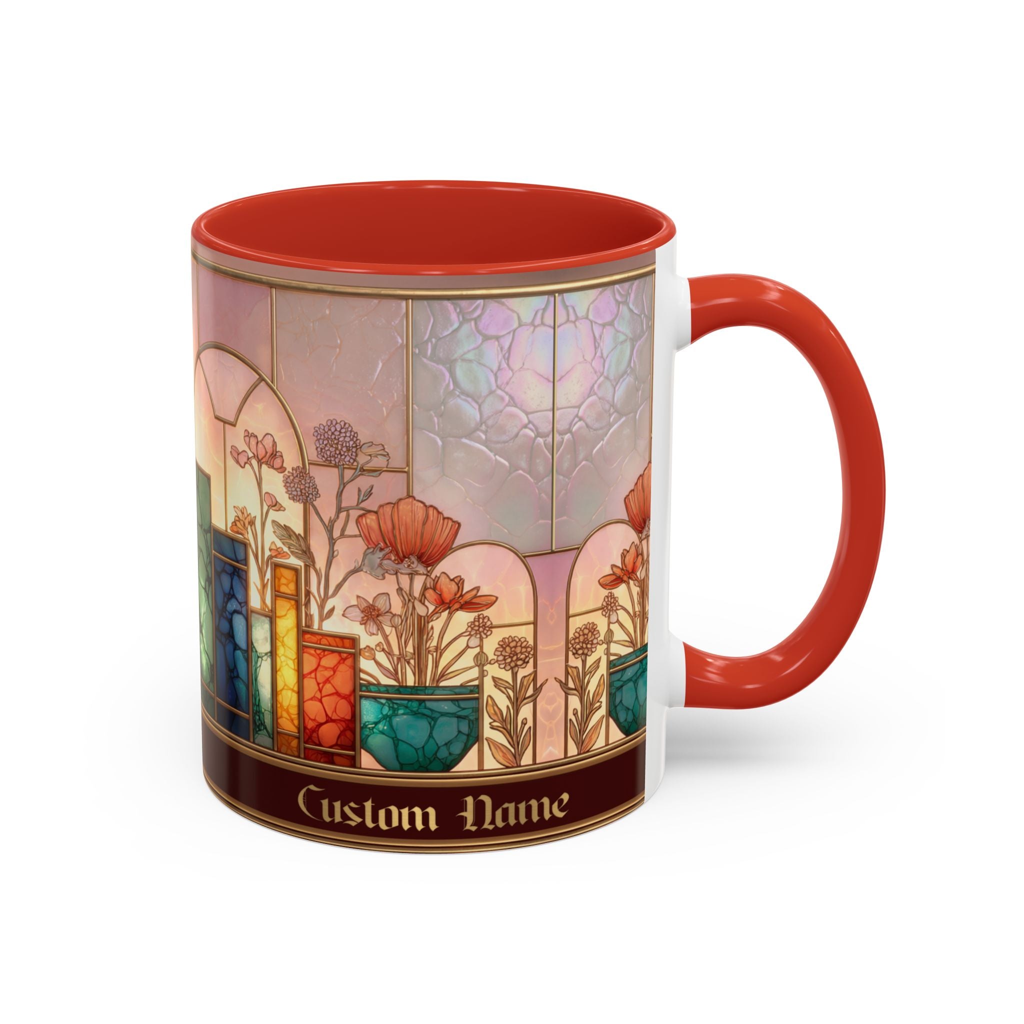 Personalized Floral Stained-Glass Ceramic Mug (11/15 oz) - 08