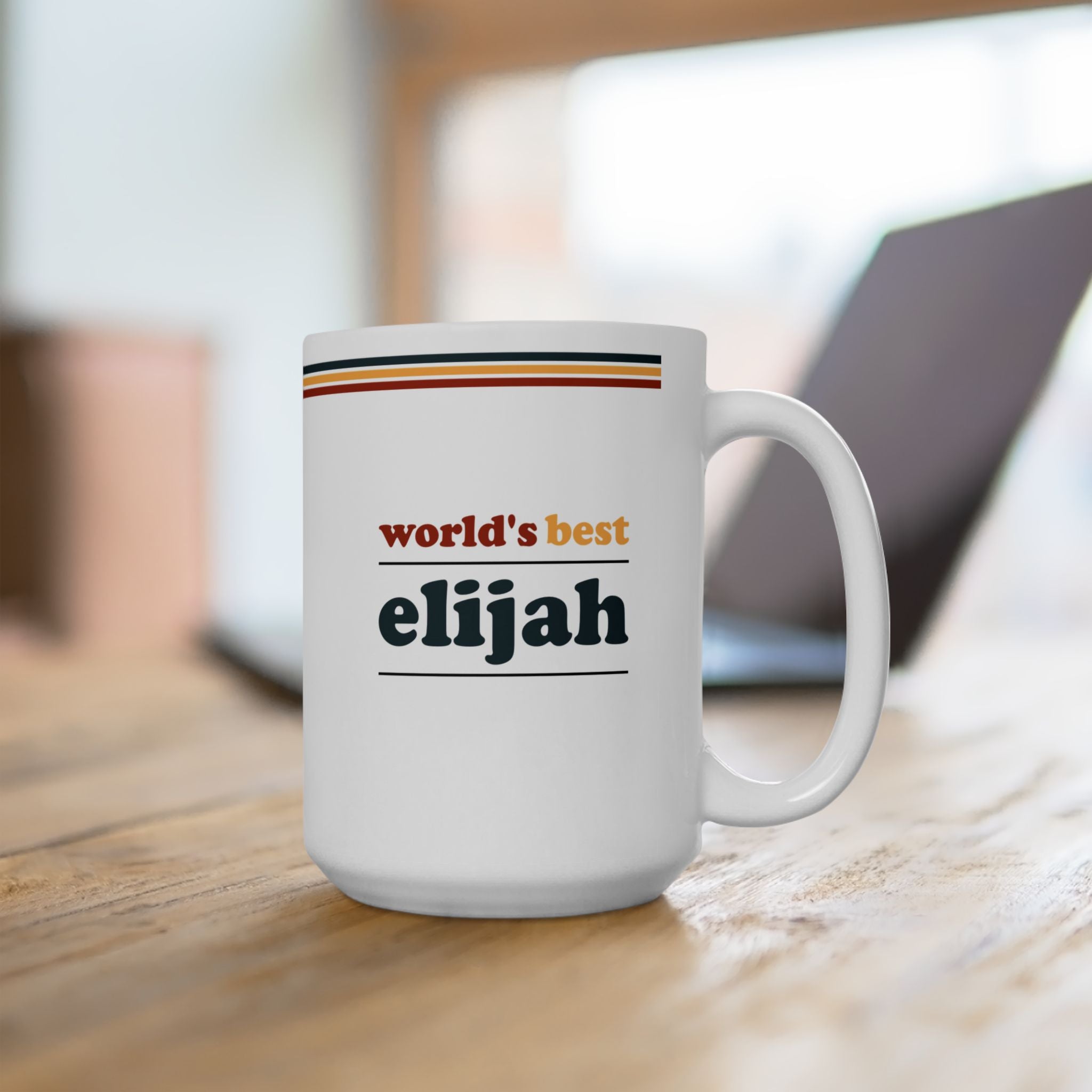 Retro Stripe Ceramic Mug – 'World's Best - Custom Name' Mug (11oz & 15oz) - 01