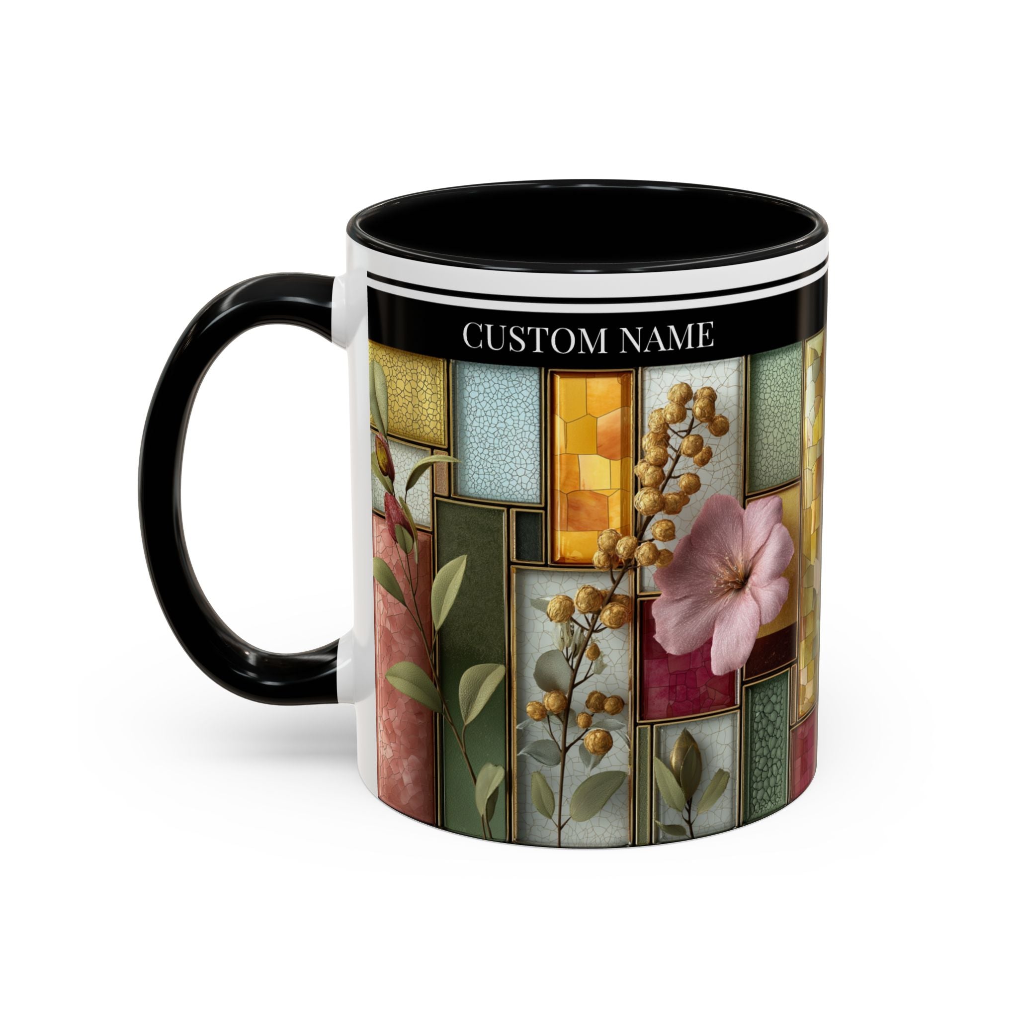 Personalized Floral Stained-Glass Ceramic Mug (11/15 oz) - 05