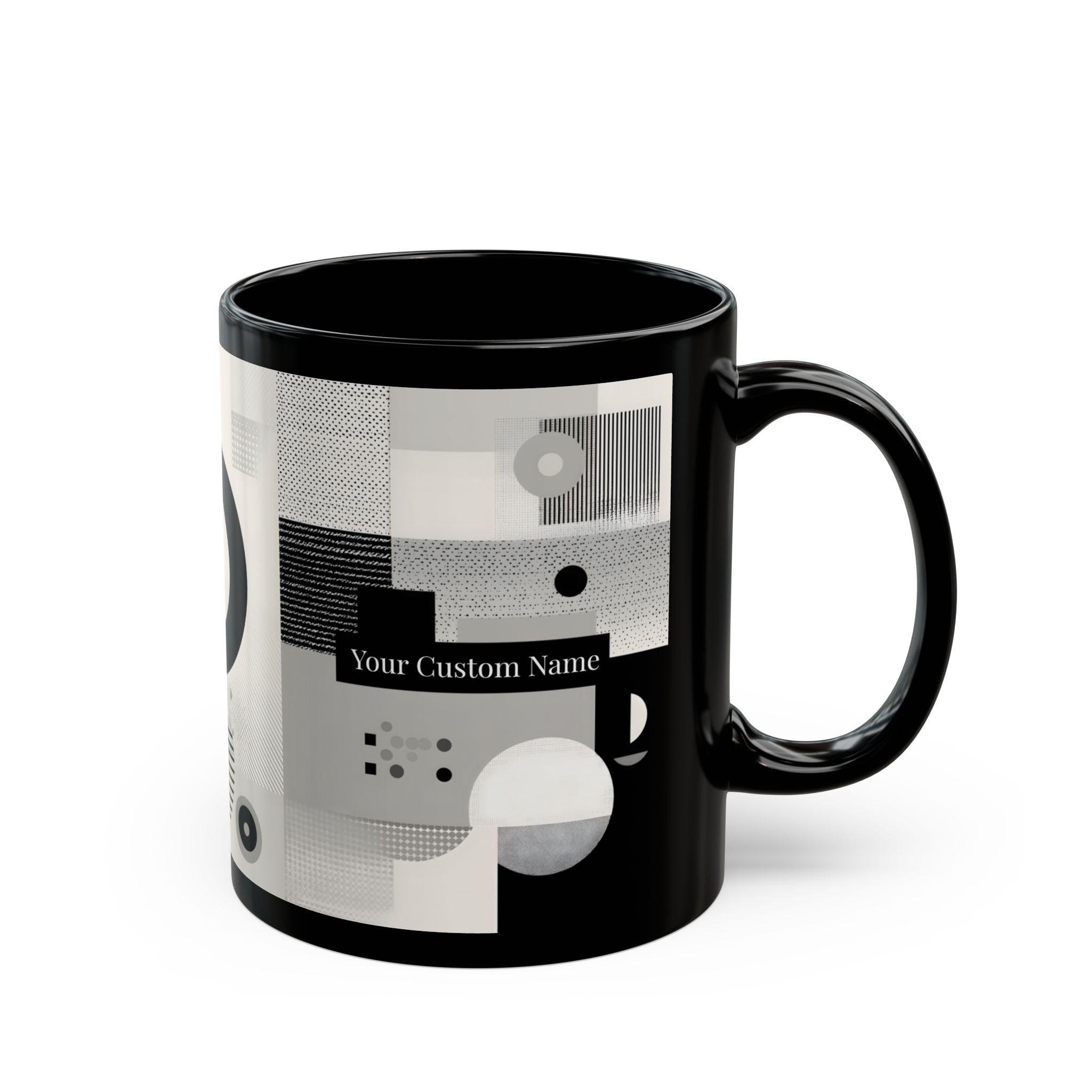Modern Geometric Black Mug. Custom Name 11oz/15oz. 03