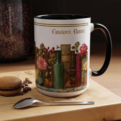 Floral Vintage Books Accent Coffee Mug — Personalized Name Option (11/15 oz) - 01