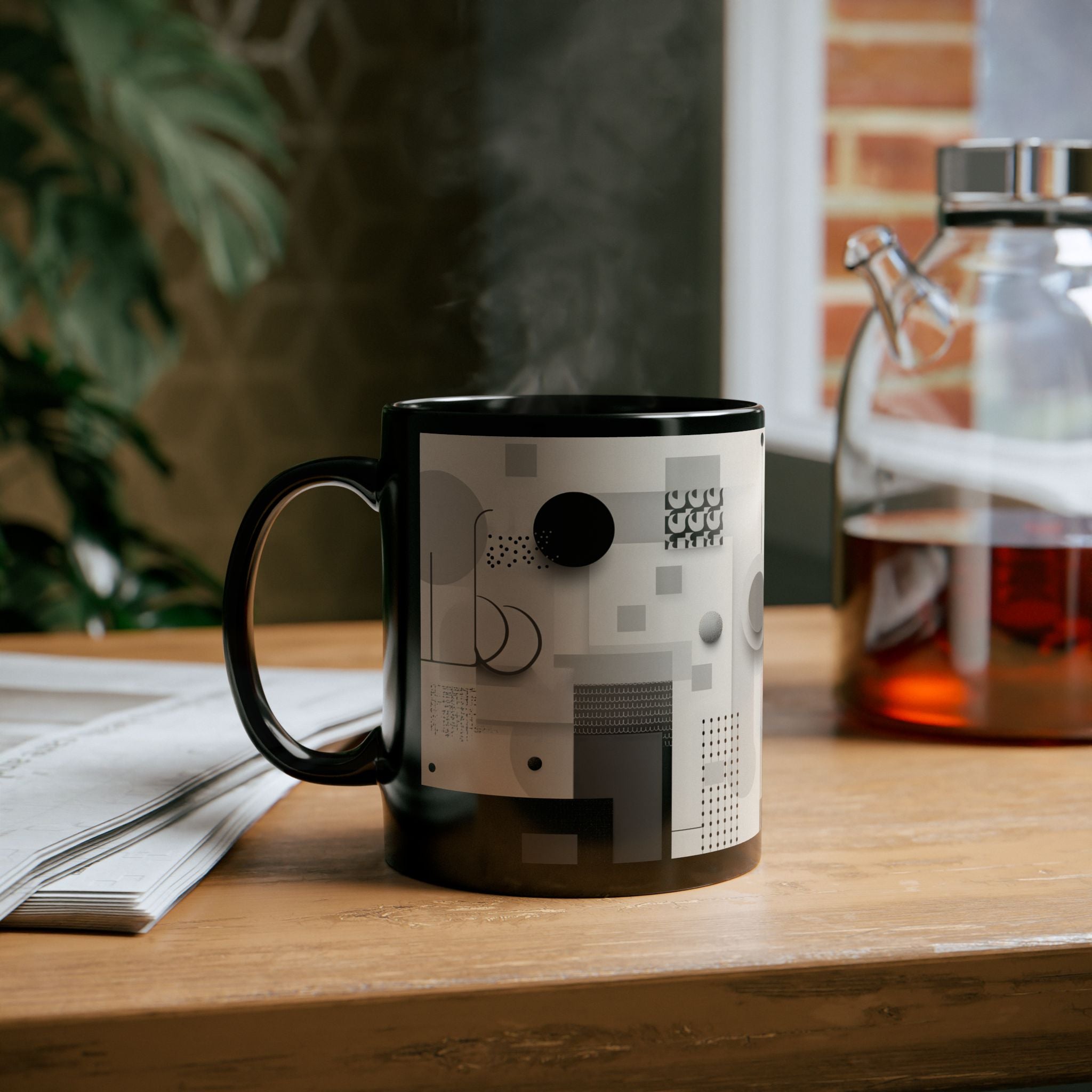 Modern Geometric Black Mug. Custom Name 11oz/15oz. 04