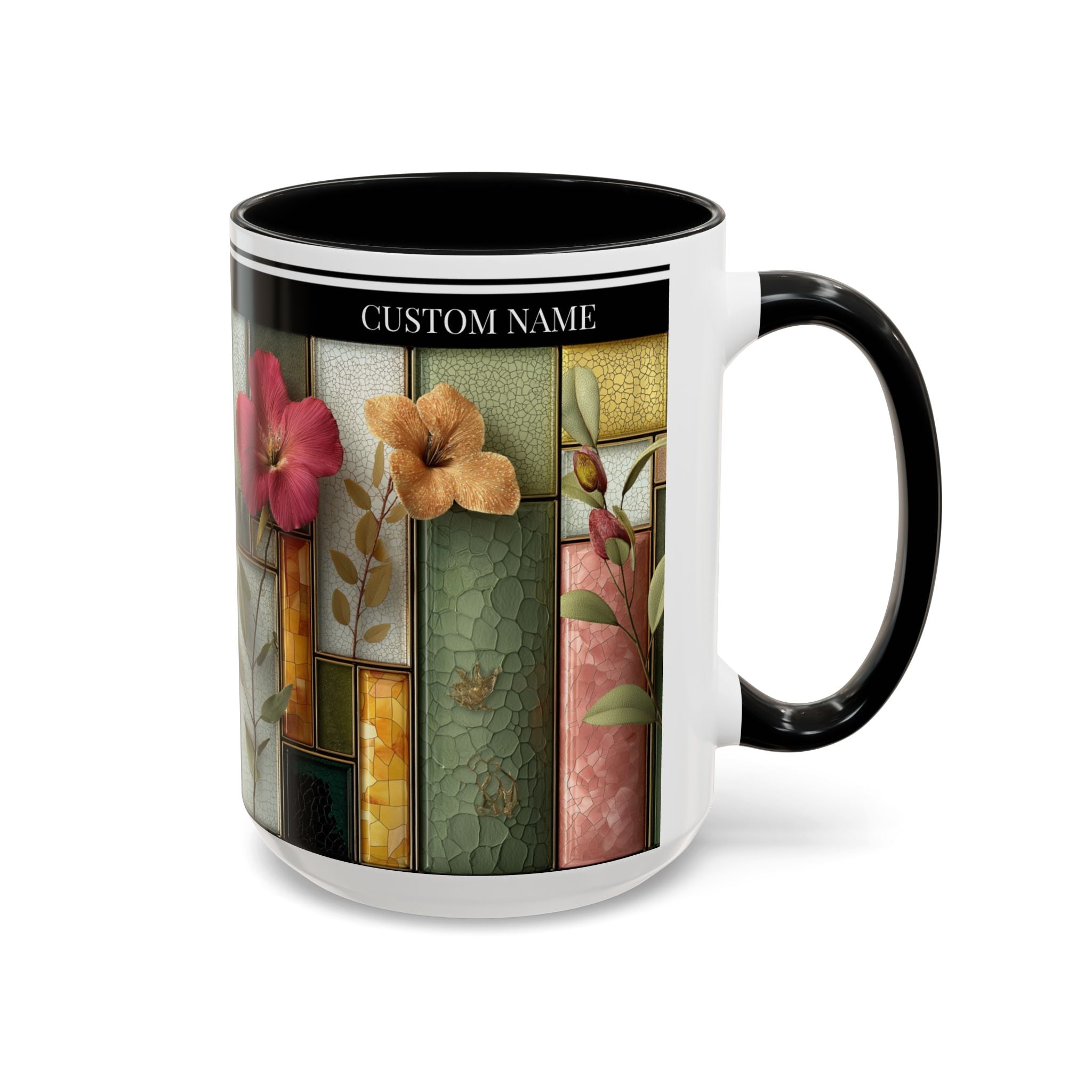 Personalized Floral Stained-Glass Ceramic Mug (11/15 oz) - 05