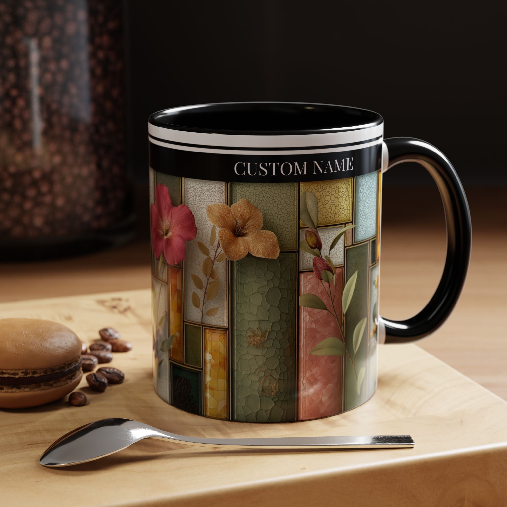Personalized Floral Stained-Glass Ceramic Mug (11/15 oz) - 05