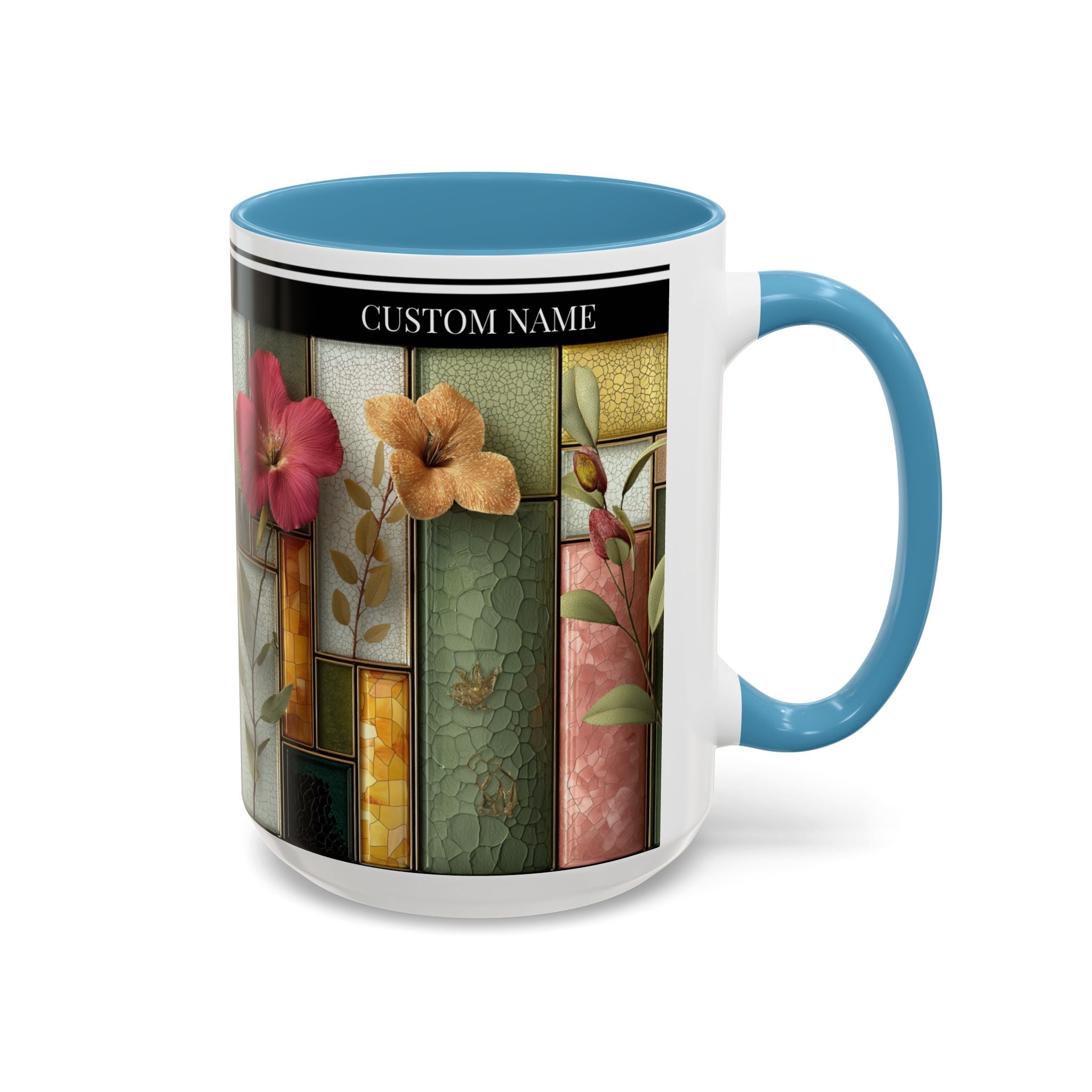 Personalized Floral Stained-Glass Ceramic Mug (11/15 oz) - 05