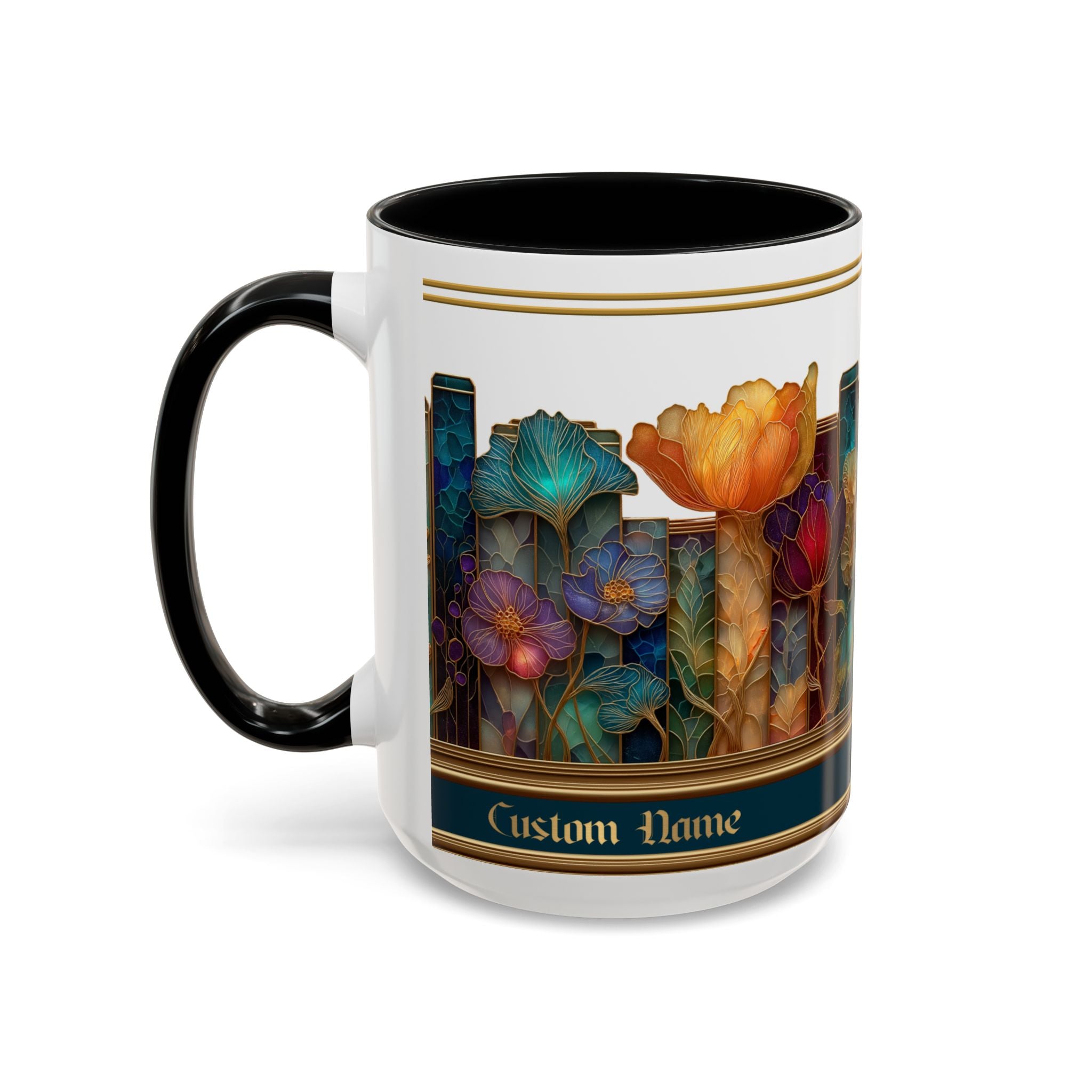 Personalized Floral Stained-Glass Ceramic Mug (11/15 oz) - 03