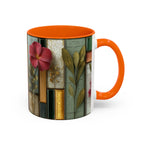 Floral Stained Glass Accent Coffee Mug — Botanical Patchwork Design (11/15 oz)