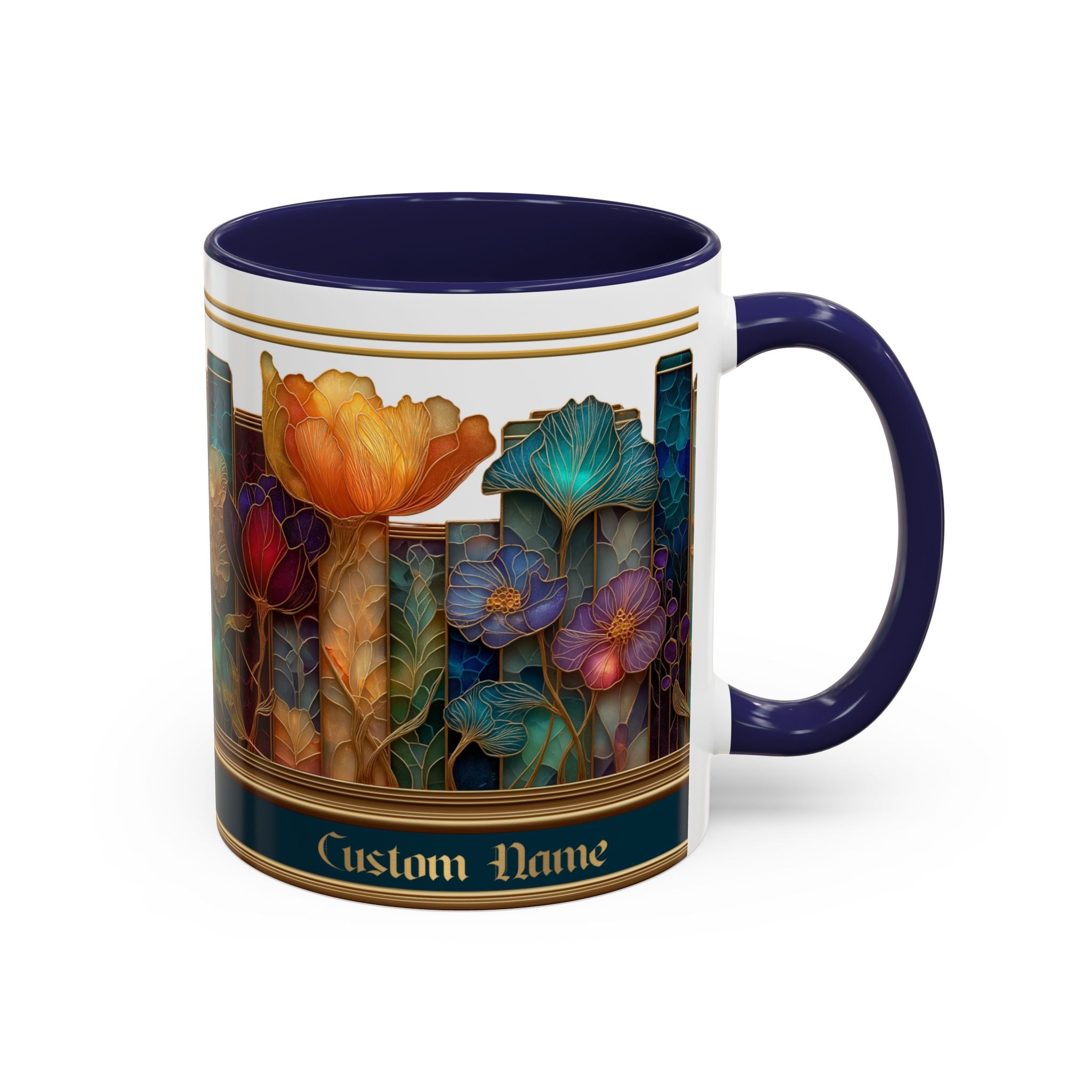 Personalized Floral Stained-Glass Ceramic Mug (11/15 oz) - 03
