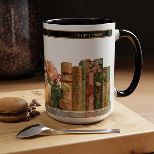 Floral Vintage Books Accent Coffee Mug — Personalized Name Option (11/15 oz) - 02