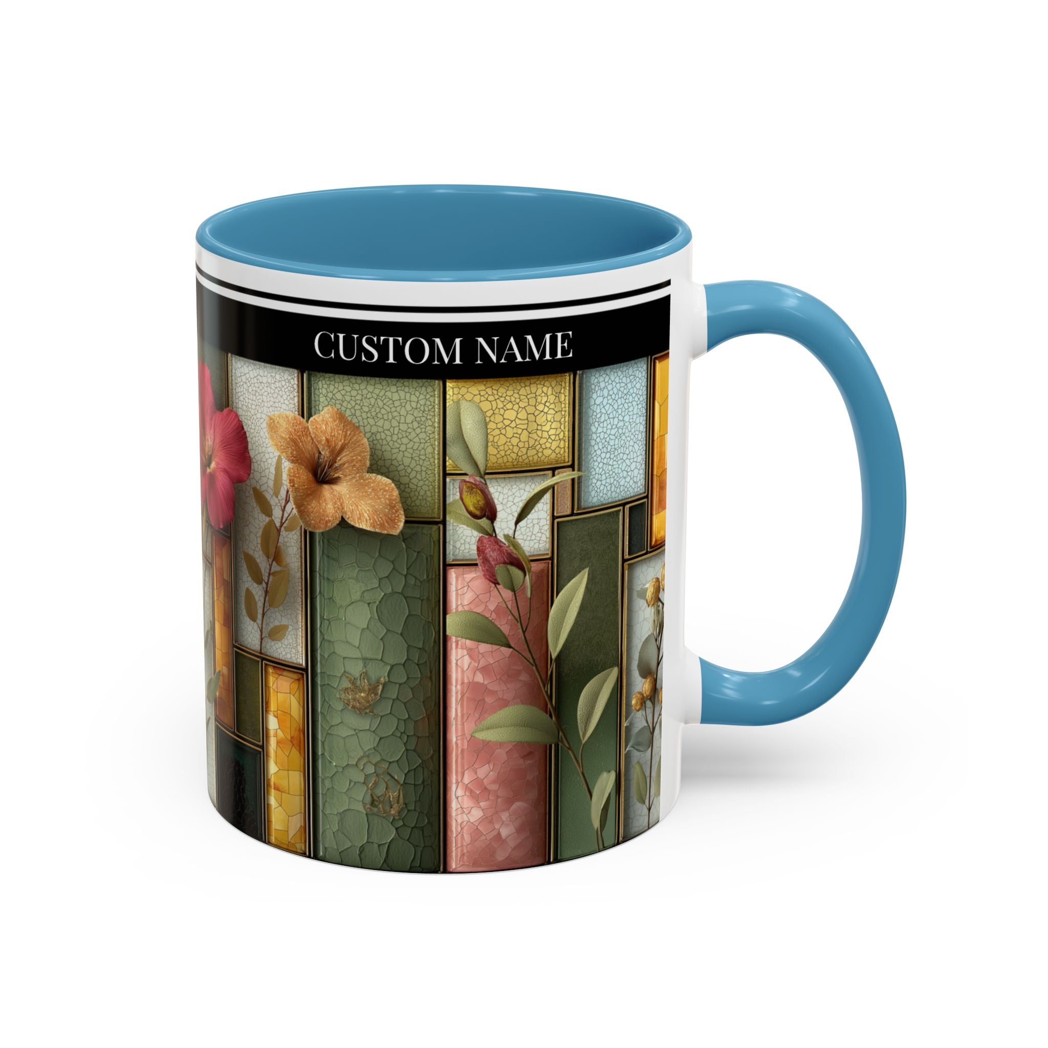 Personalized Floral Stained-Glass Ceramic Mug (11/15 oz) - 05