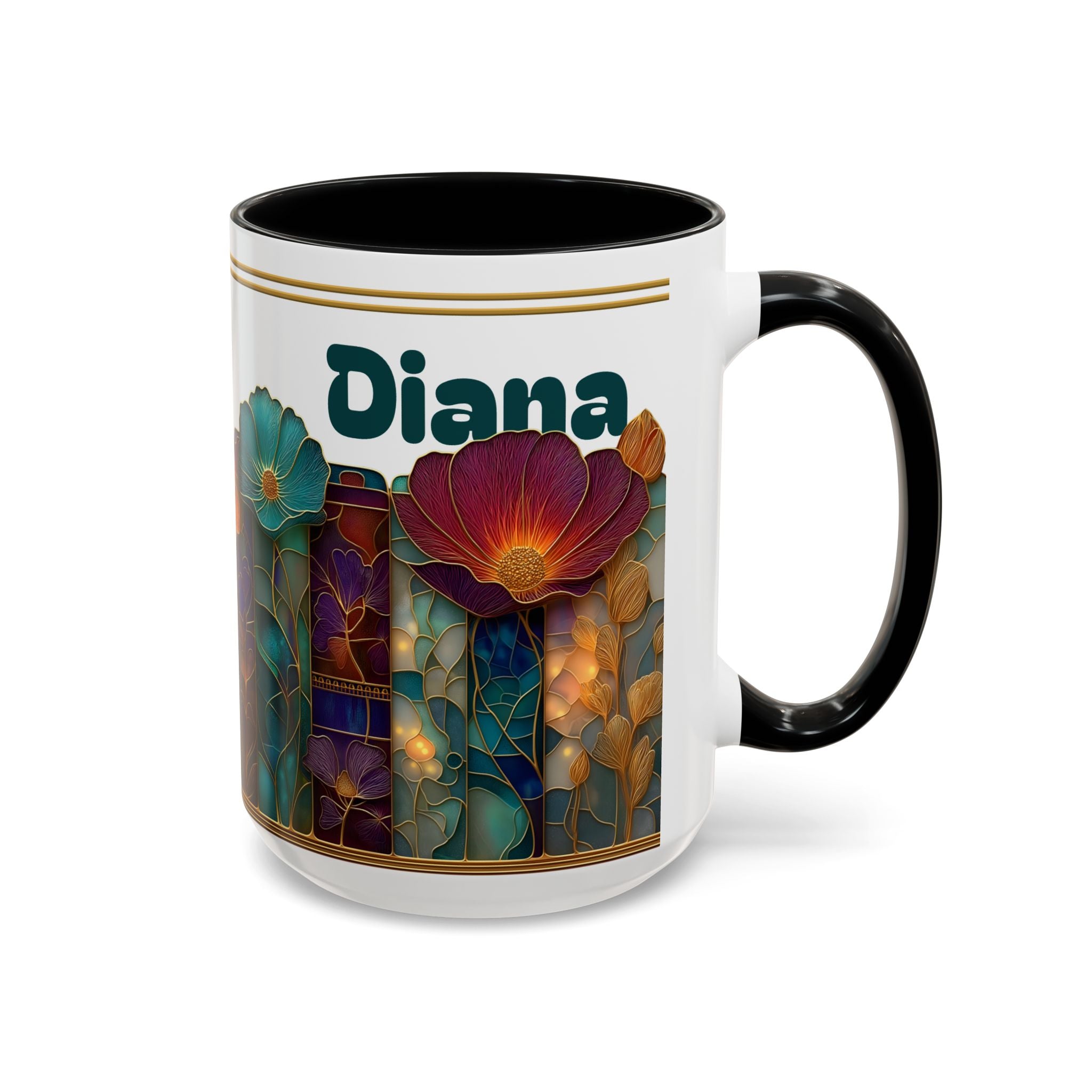 Personalized Floral Stained-Glass Ceramic Mug (11/15 oz) - 01