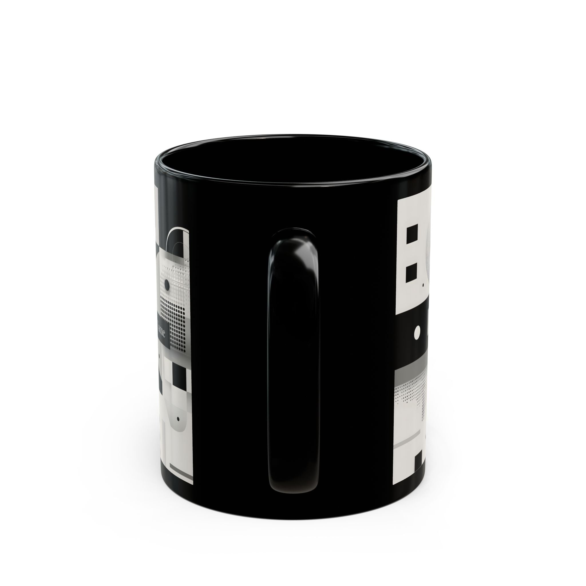 Modern Geometric Black Mug. Custom Name 11oz/15oz. 01