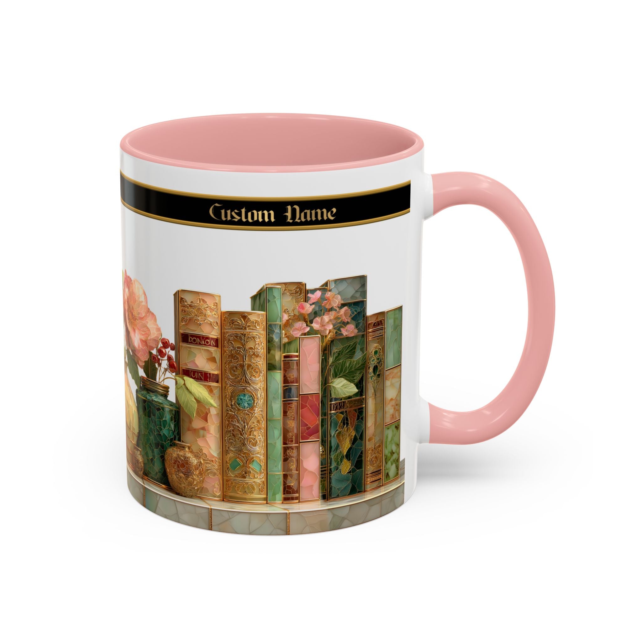 Floral Vintage Books Accent Coffee Mug — Personalized Name Option (11/15 oz) - 02