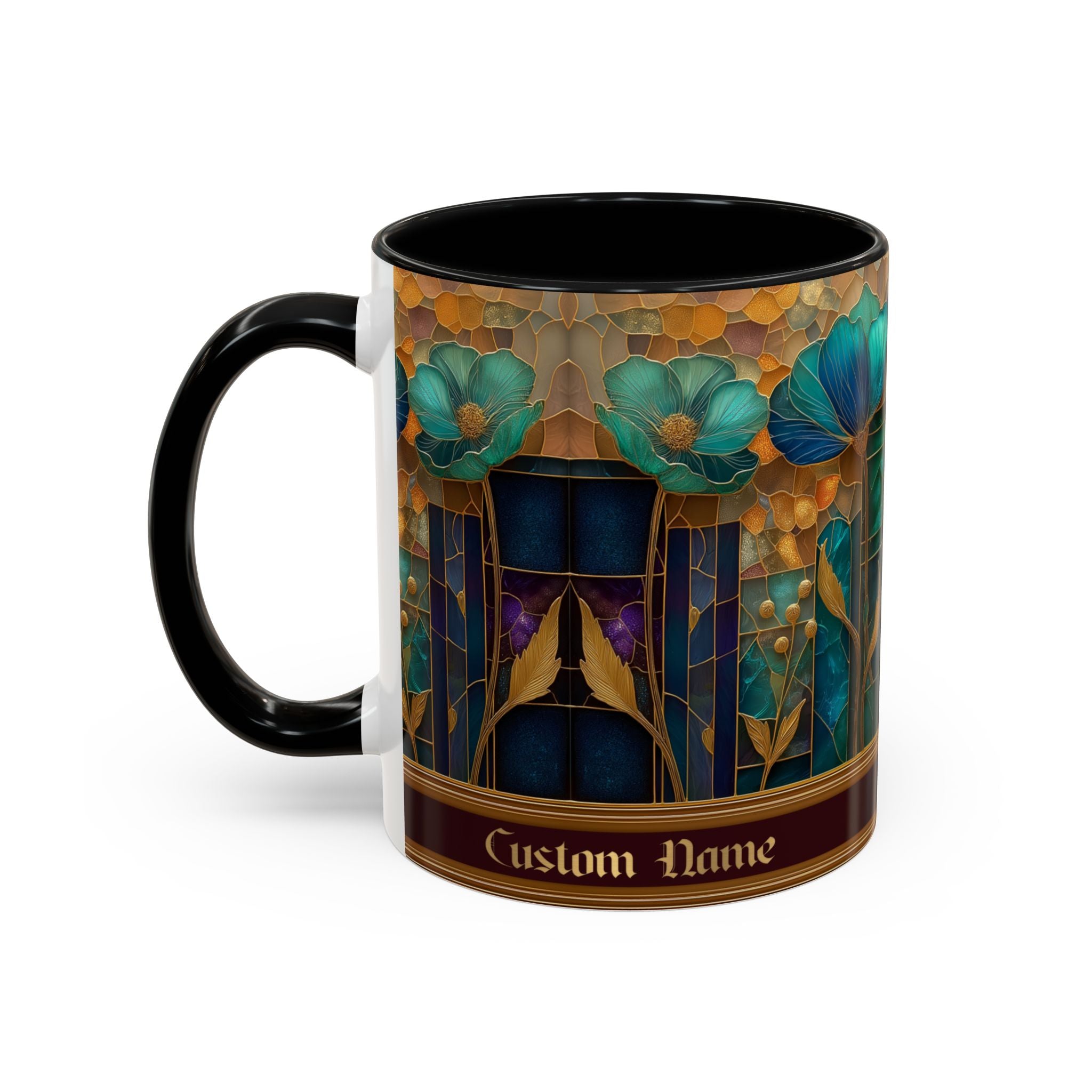 Personalized Floral Stained-Glass Ceramic Mug (11/15 oz) - 06