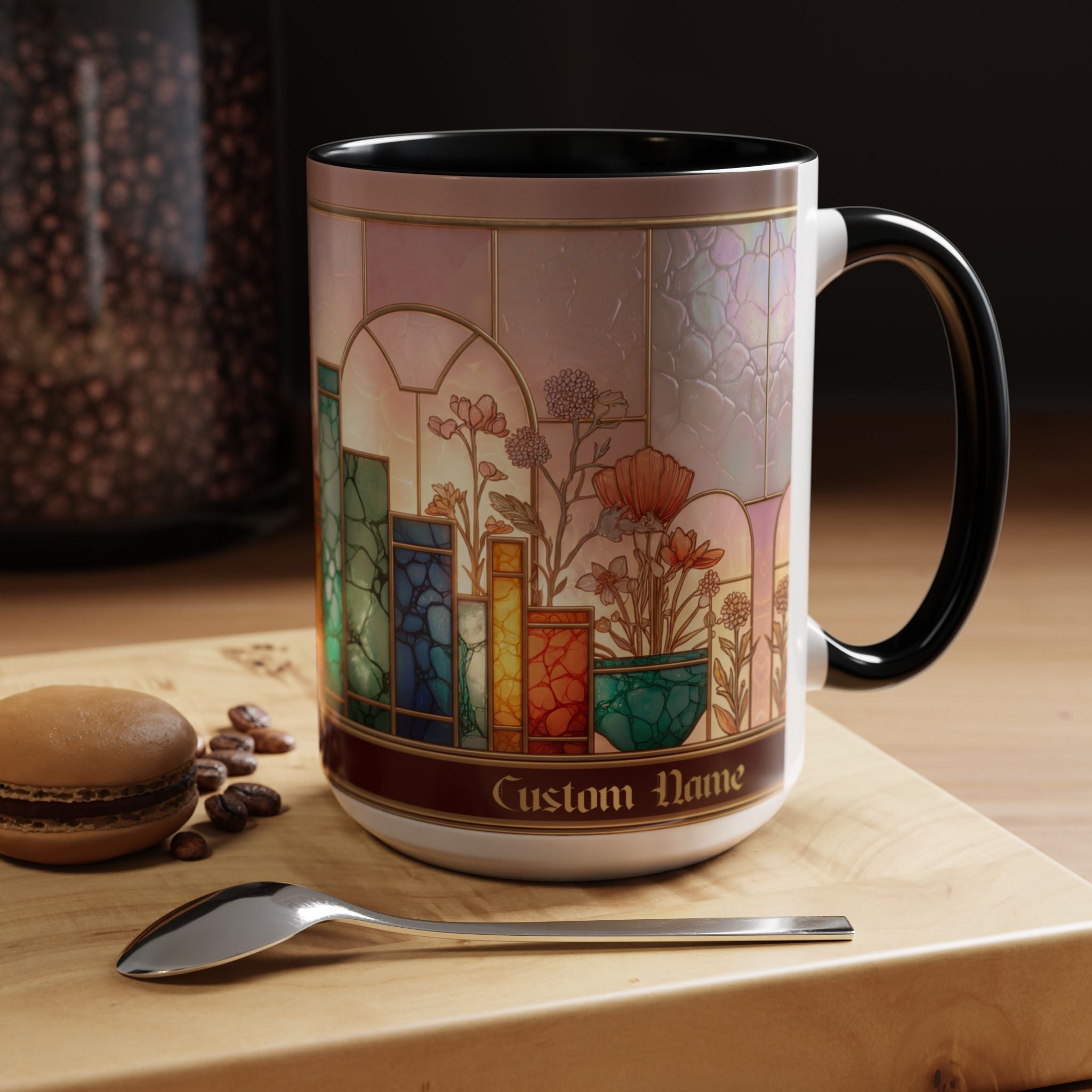 Personalized Floral Stained-Glass Ceramic Mug (11/15 oz) - 08