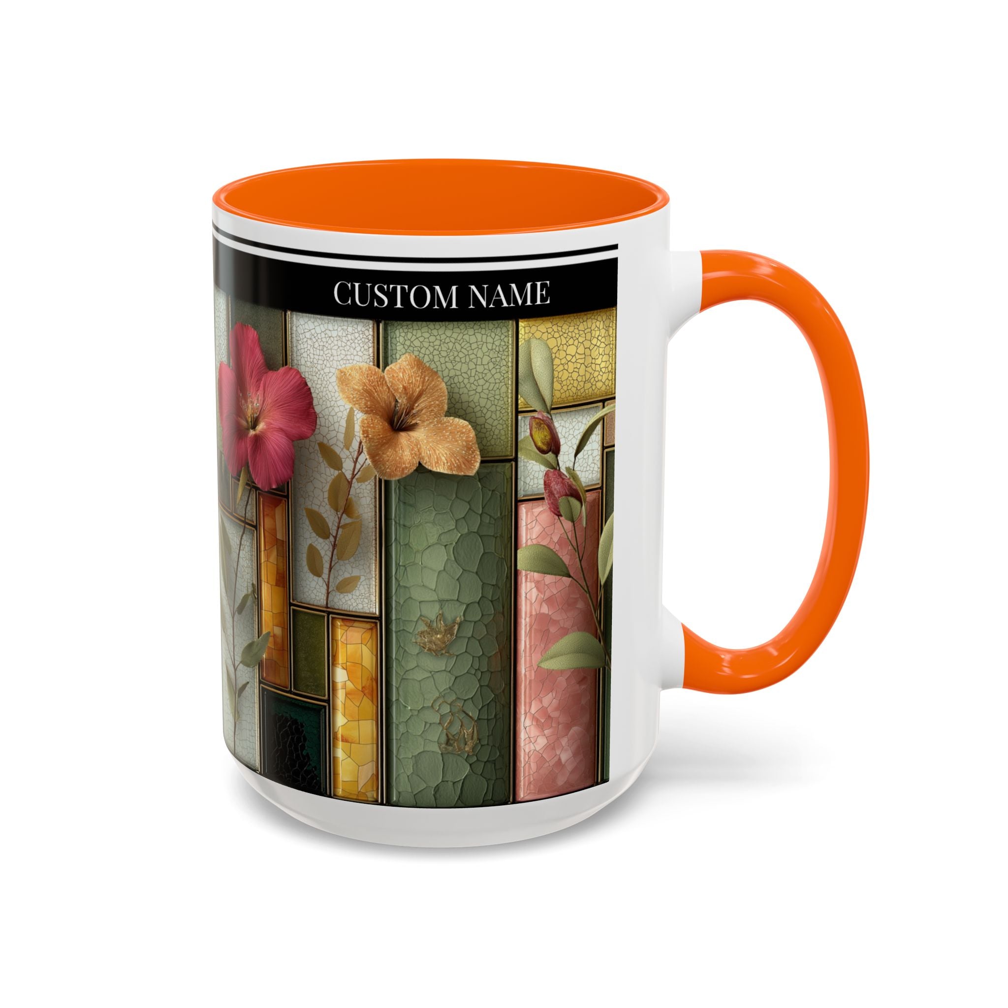 Personalized Floral Stained-Glass Ceramic Mug (11/15 oz) - 05