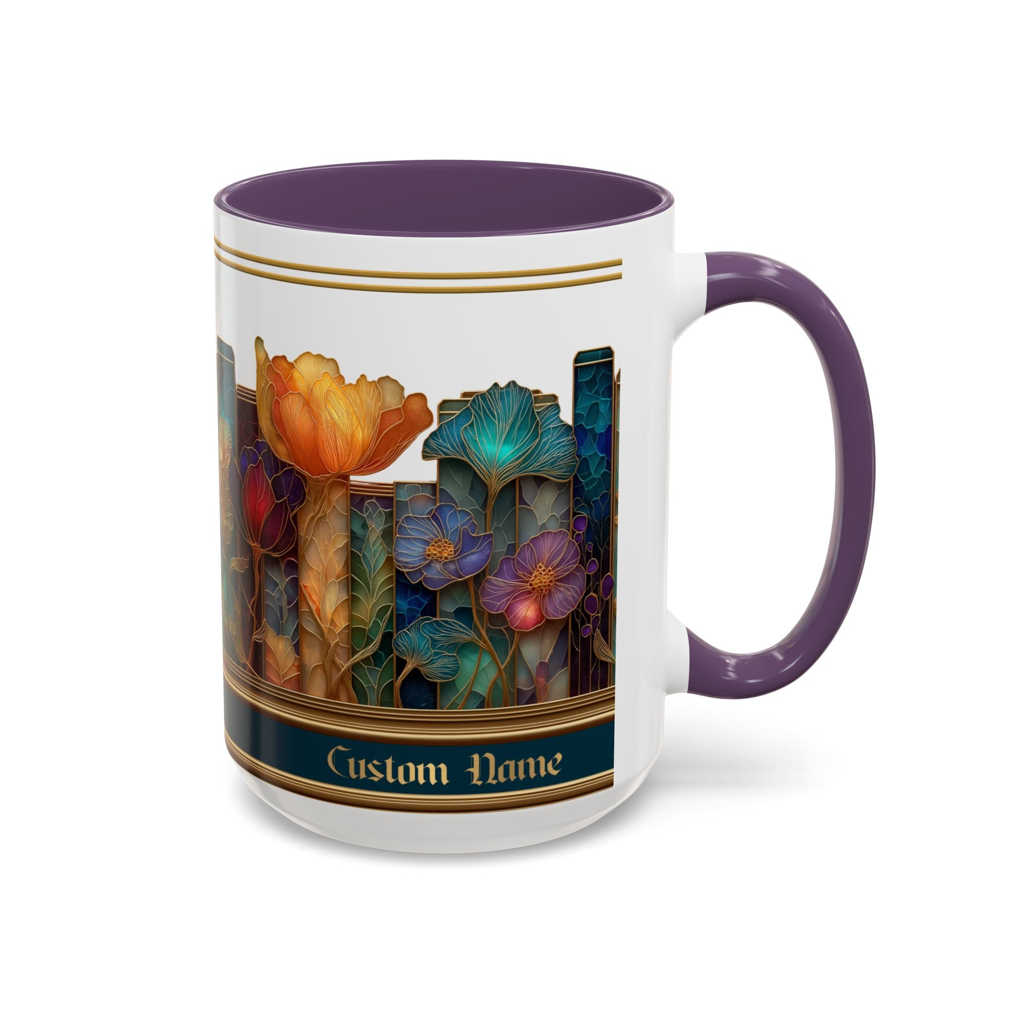 Personalized Floral Stained-Glass Ceramic Mug (11/15 oz) - 03