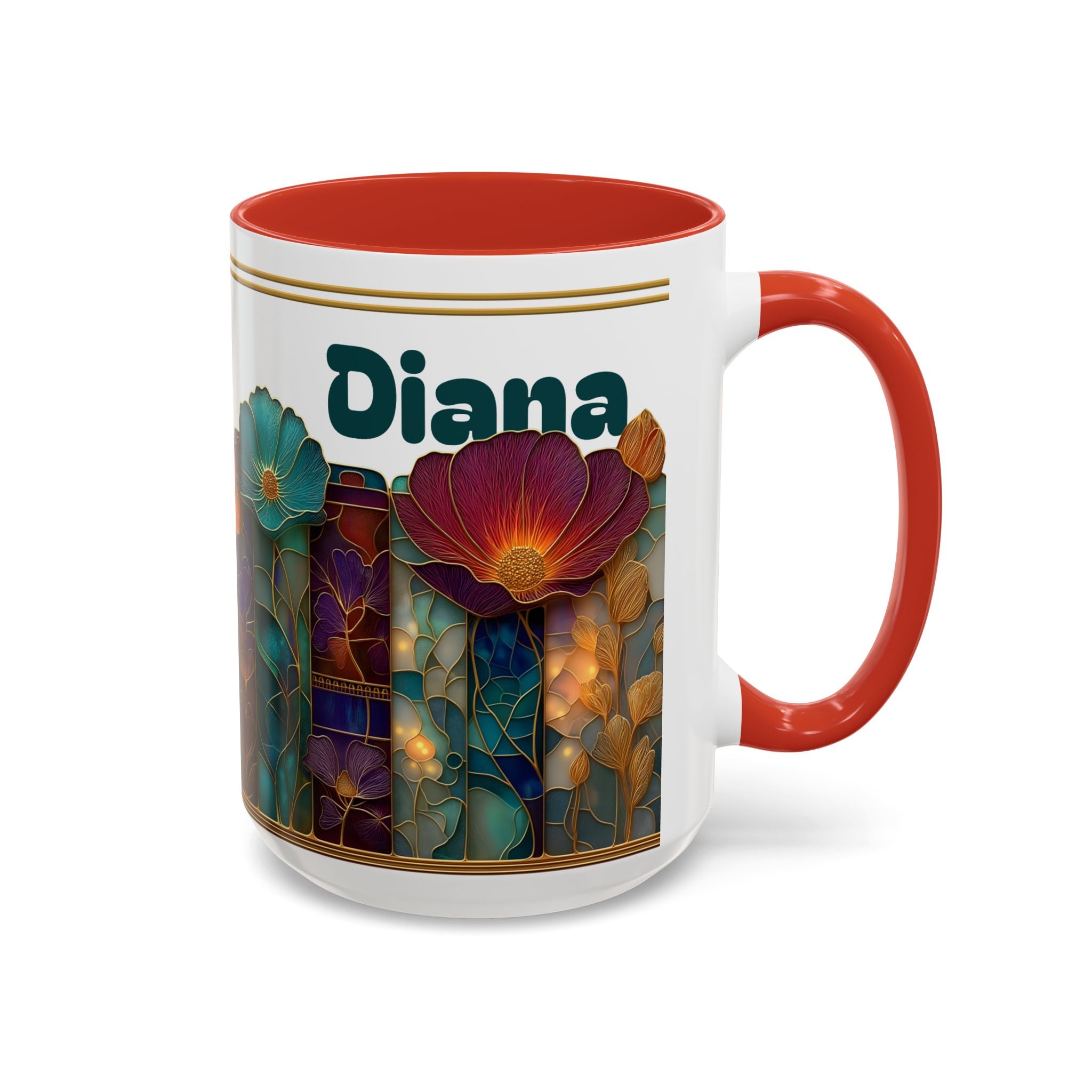 Personalized Floral Stained-Glass Ceramic Mug (11/15 oz) - 01
