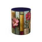 Floral Stained Glass Accent Coffee Mug — Botanical Patchwork Design (11/15 oz)