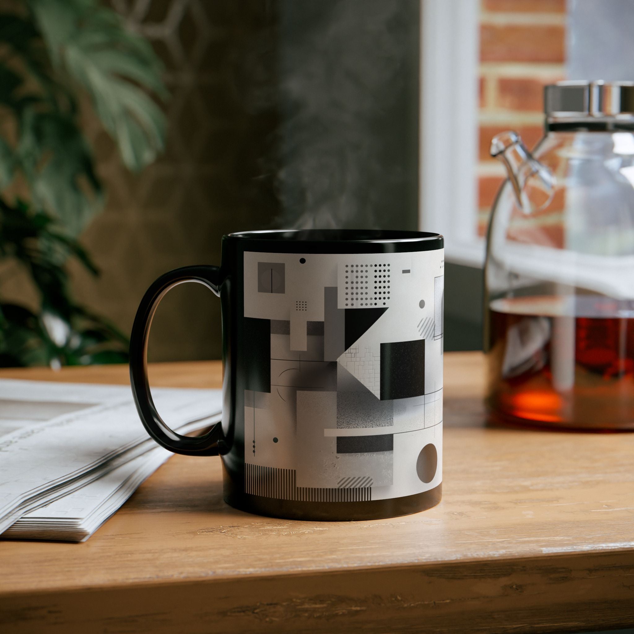 Modern Geometric Black Mug. Custom Name 11oz/15oz. 02