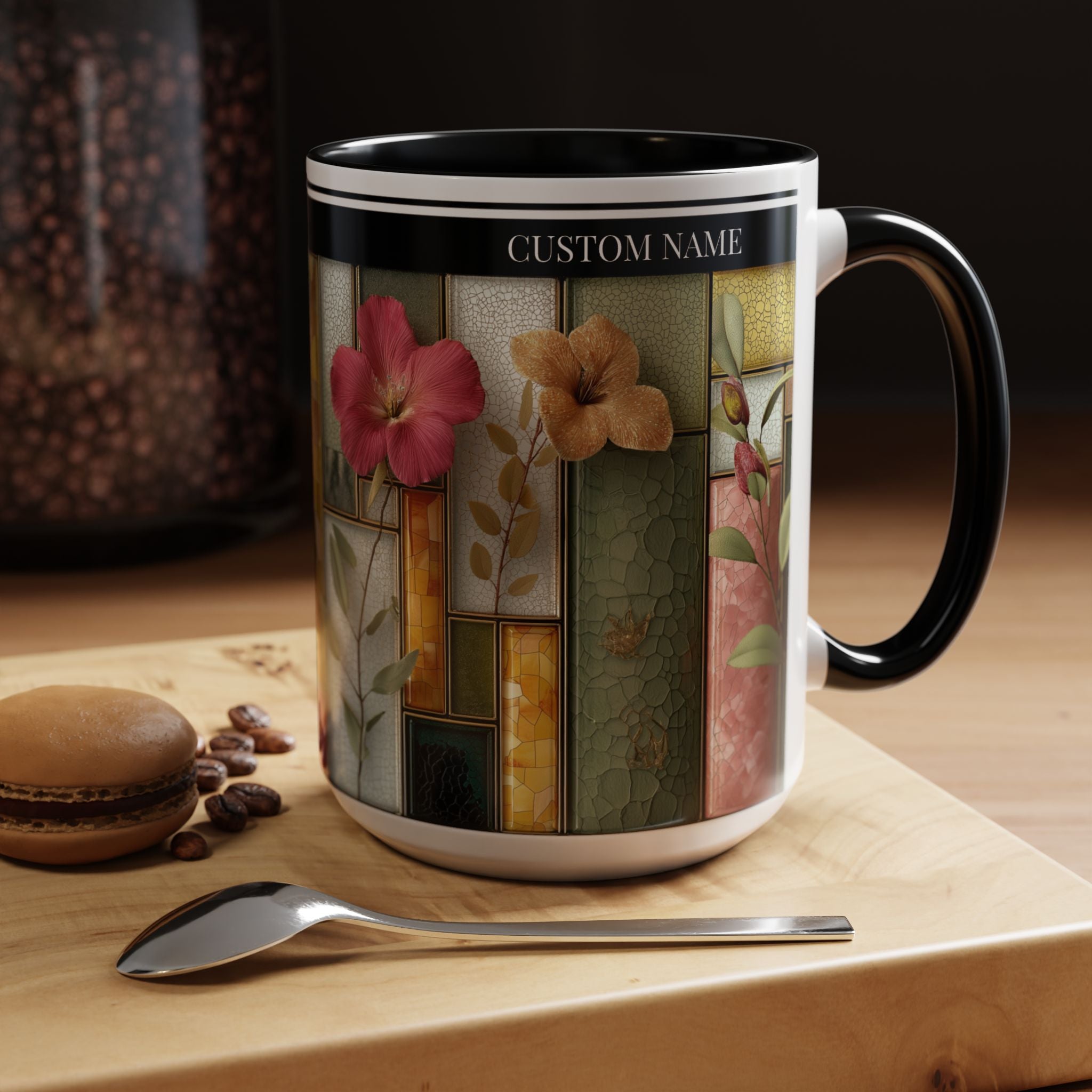 Personalized Floral Stained-Glass Ceramic Mug (11/15 oz) - 05