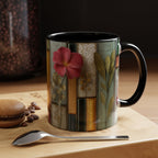 Floral Stained Glass Accent Coffee Mug — Botanical Patchwork Design (11/15 oz)