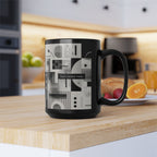 Modern Geometric Black Mug. Custom Name 11oz/15oz. 01
