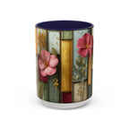 Floral Stained Glass Accent Coffee Mug — Botanical Patchwork Design (11/15 oz)
