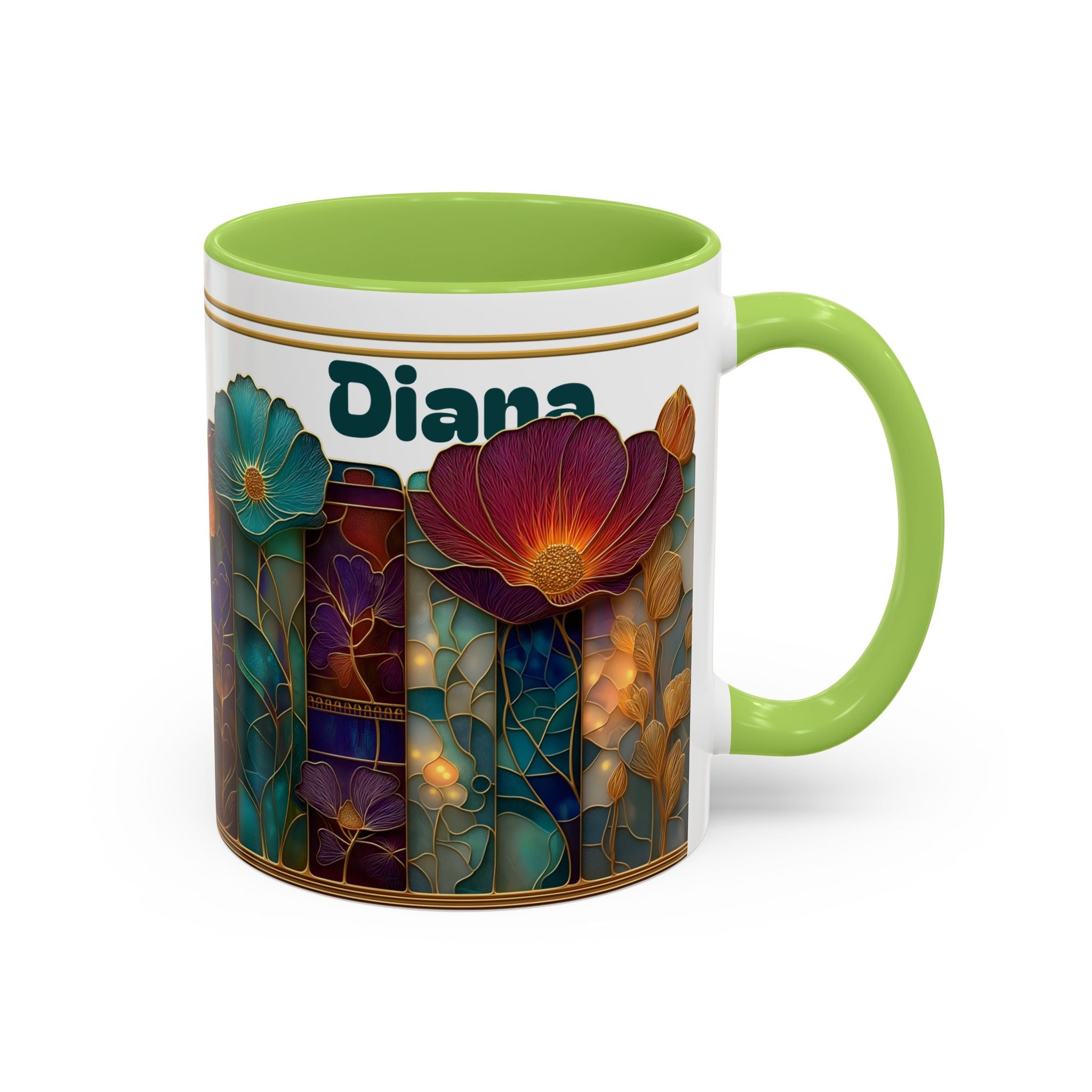 Personalized Floral Stained-Glass Ceramic Mug (11/15 oz) - 01