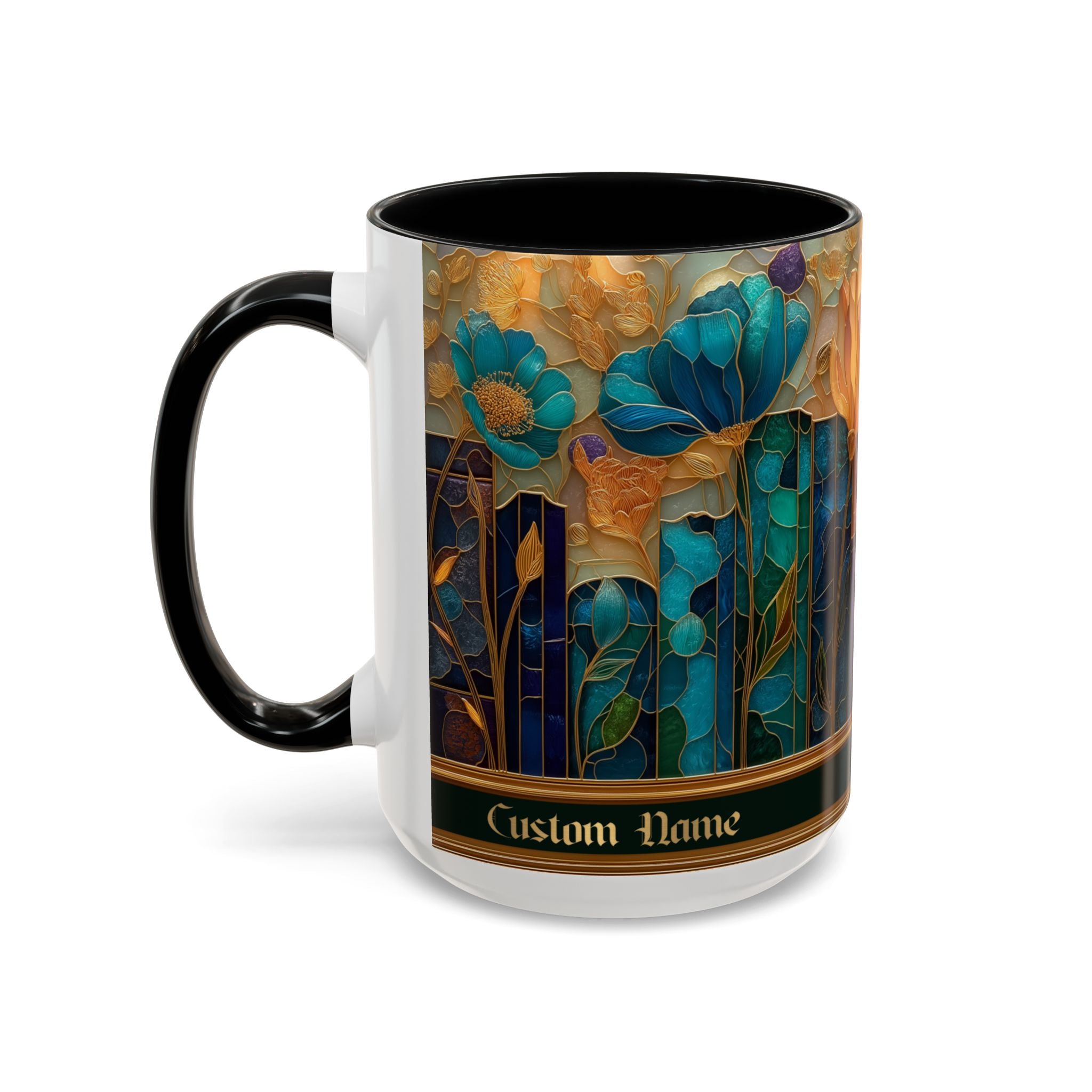 Personalized Floral Stained-Glass Ceramic Mug (11/15 oz) - 07