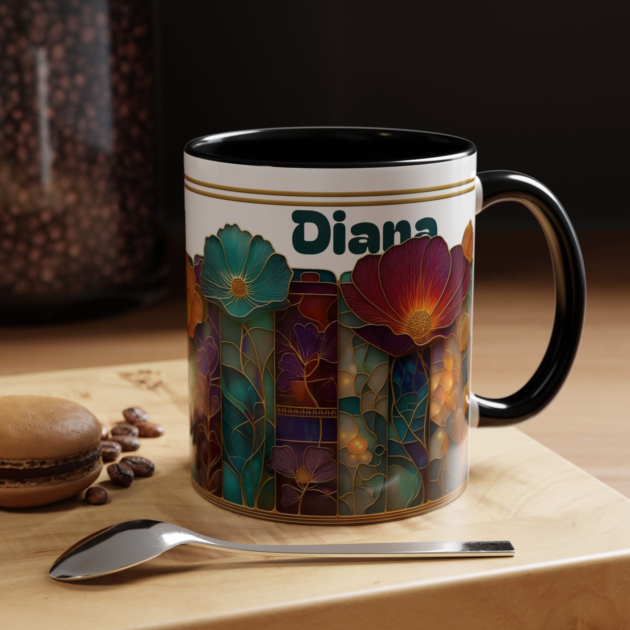 Personalized Floral Stained-Glass Ceramic Mug (11/15 oz) - 01