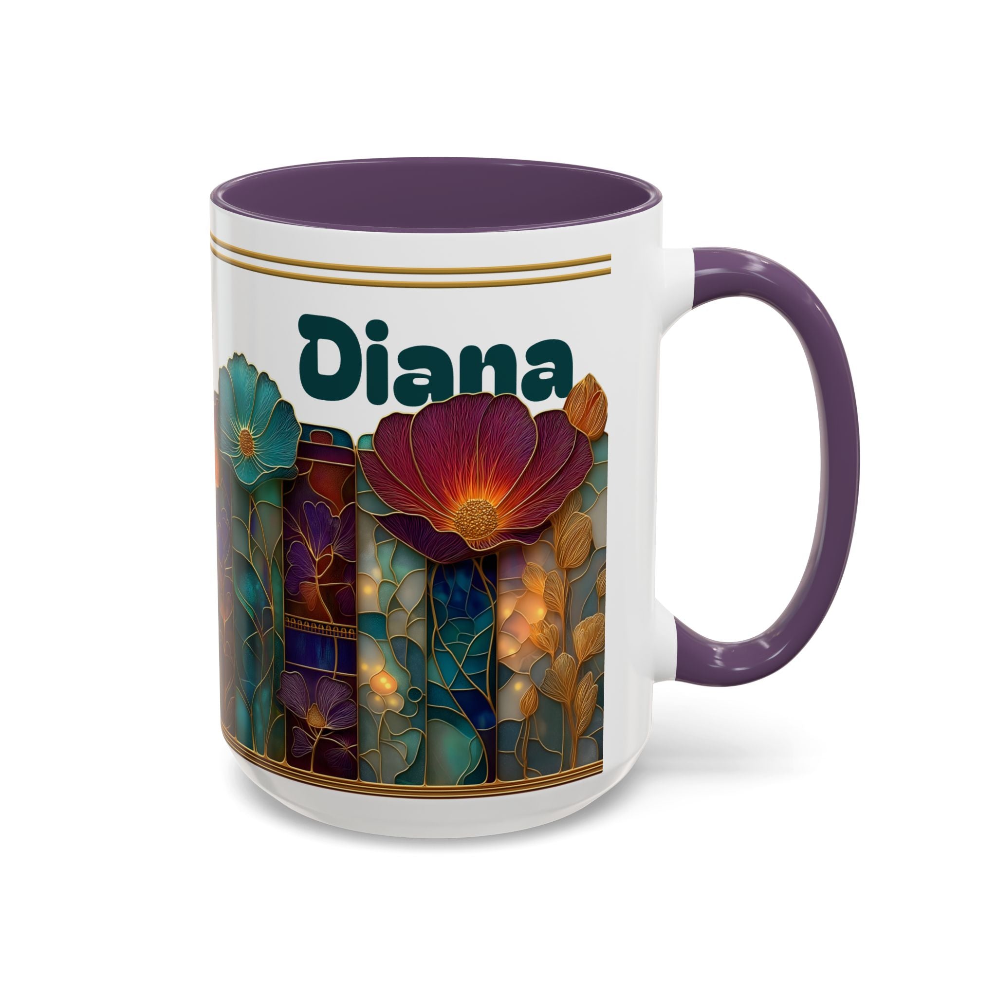 Personalized Floral Stained-Glass Ceramic Mug (11/15 oz) - 01