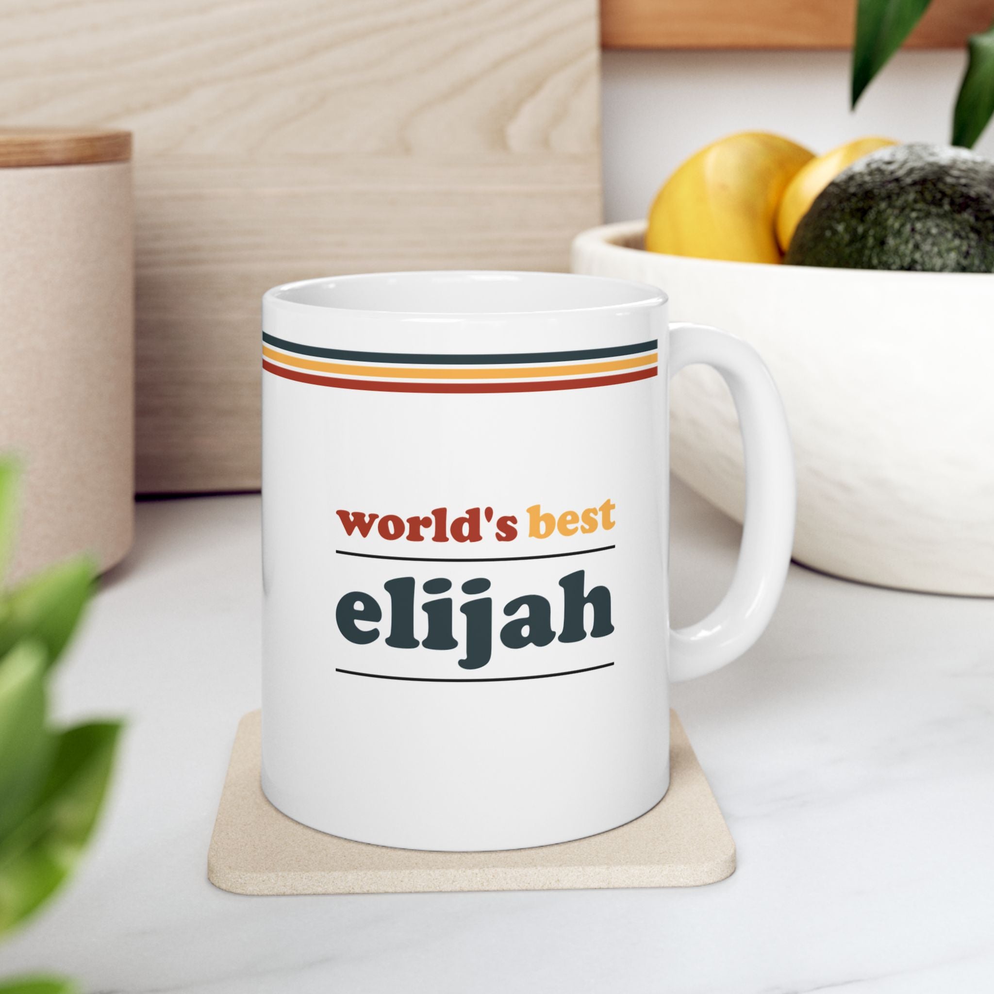 Retro Stripe Ceramic Mug – 'World's Best - Custom Name' Mug (11oz & 15oz) - 01