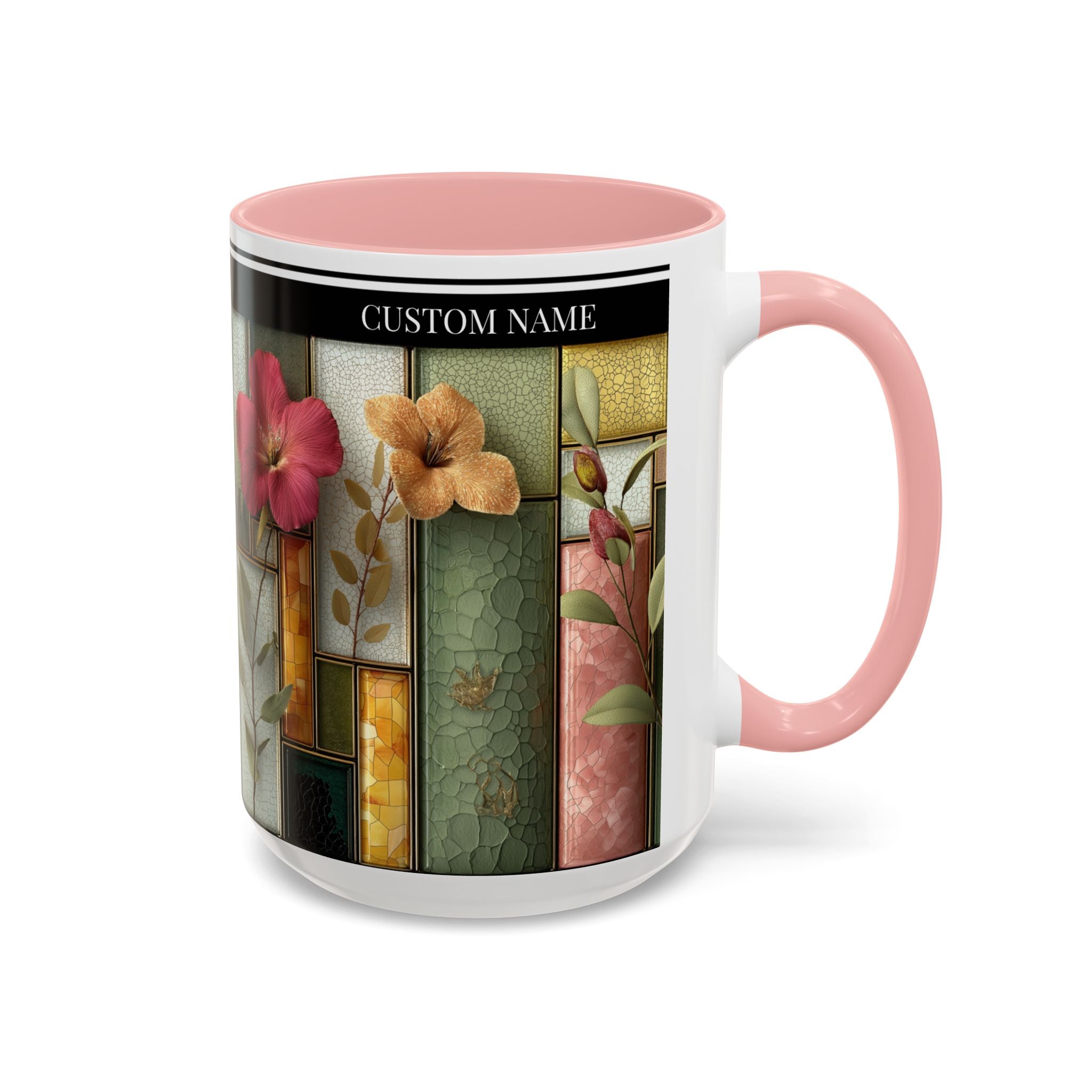 Personalized Floral Stained-Glass Ceramic Mug (11/15 oz) - 05