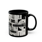 Modern Geometric Black Mug. Custom Name 11oz/15oz. 01