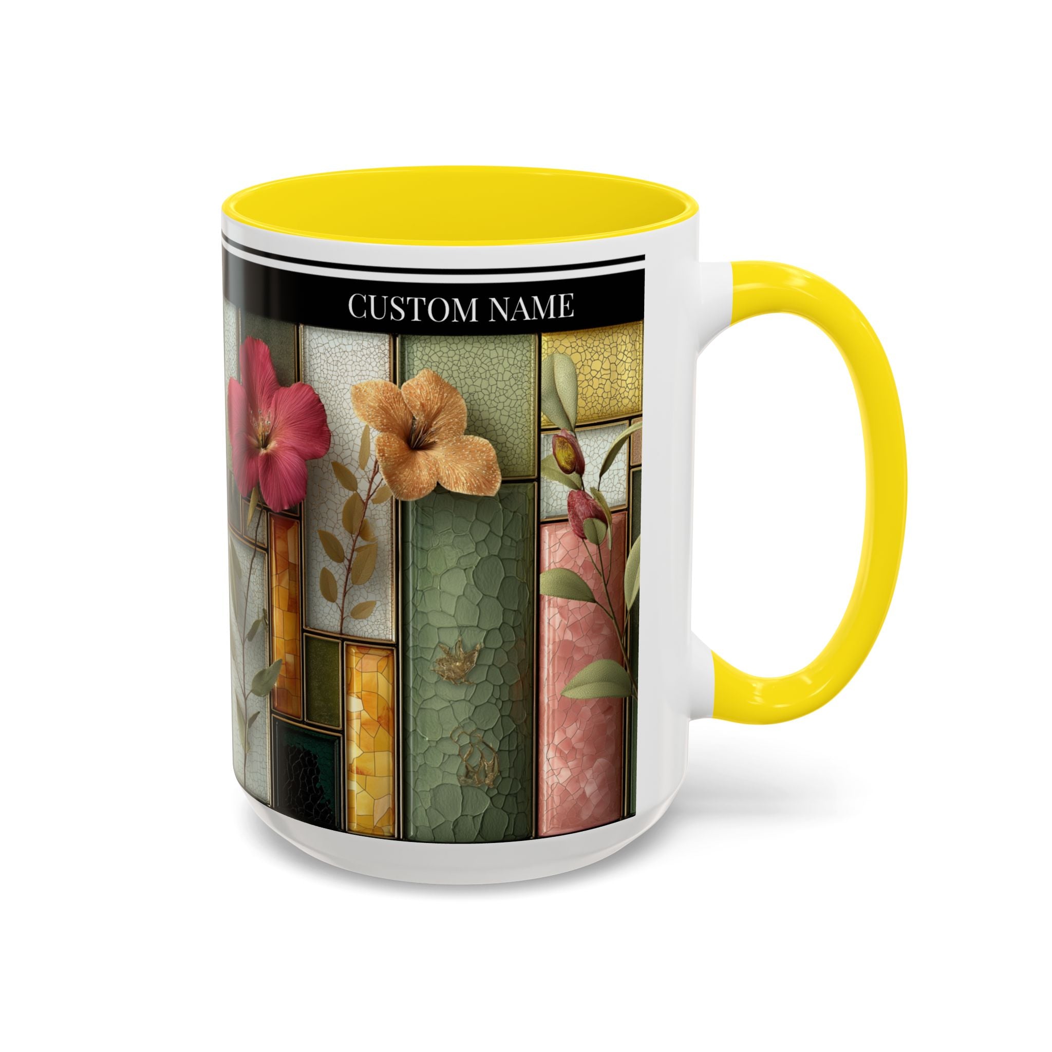 Personalized Floral Stained-Glass Ceramic Mug (11/15 oz) - 05