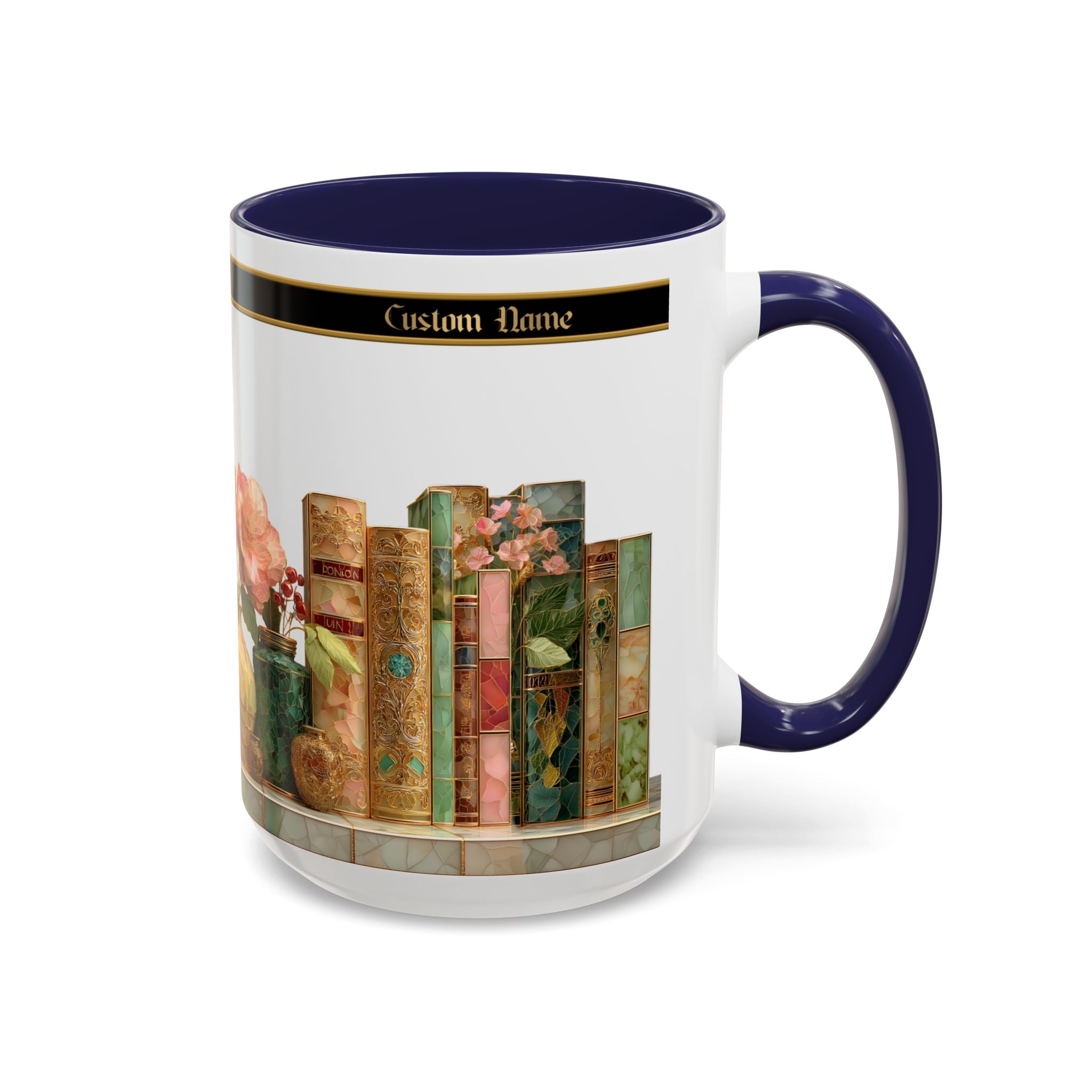 Floral Vintage Books Accent Coffee Mug — Personalized Name Option (11/15 oz) - 02