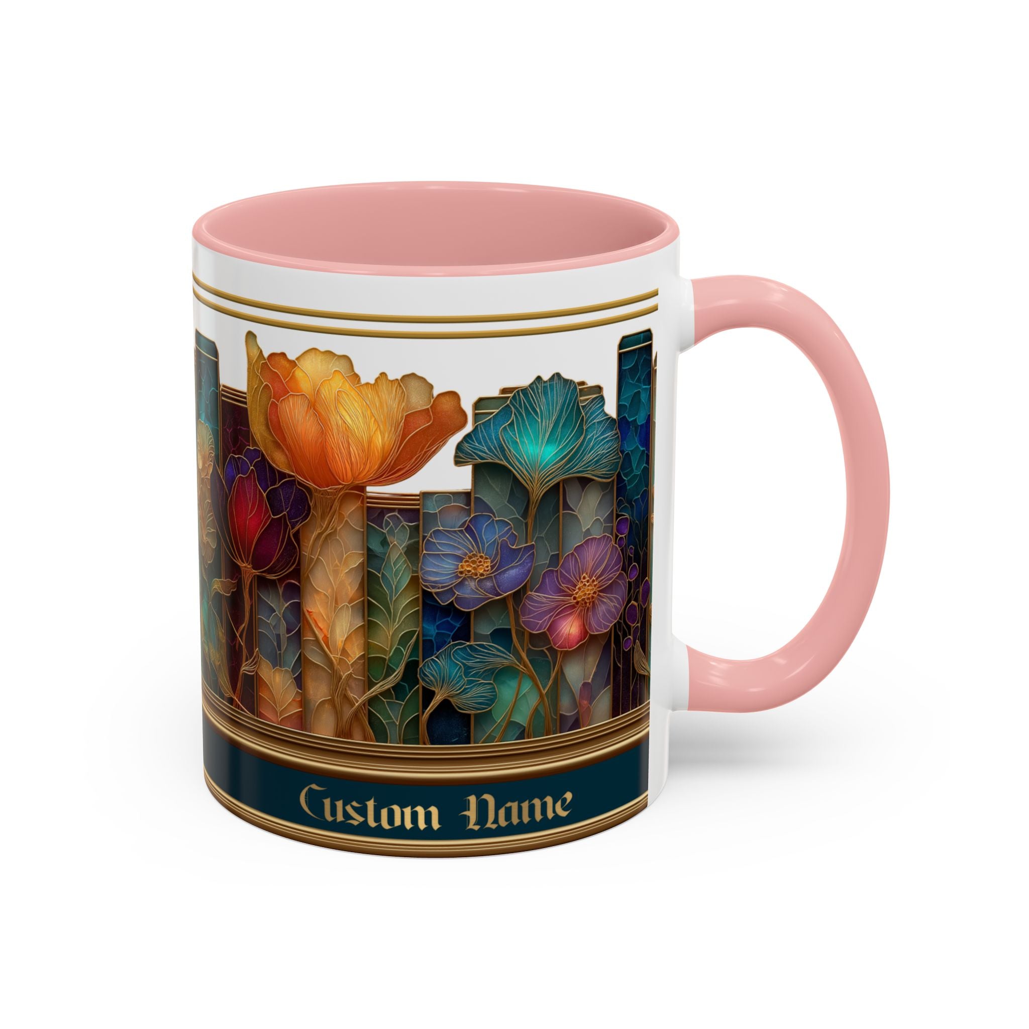 Personalized Floral Stained-Glass Ceramic Mug (11/15 oz) - 03