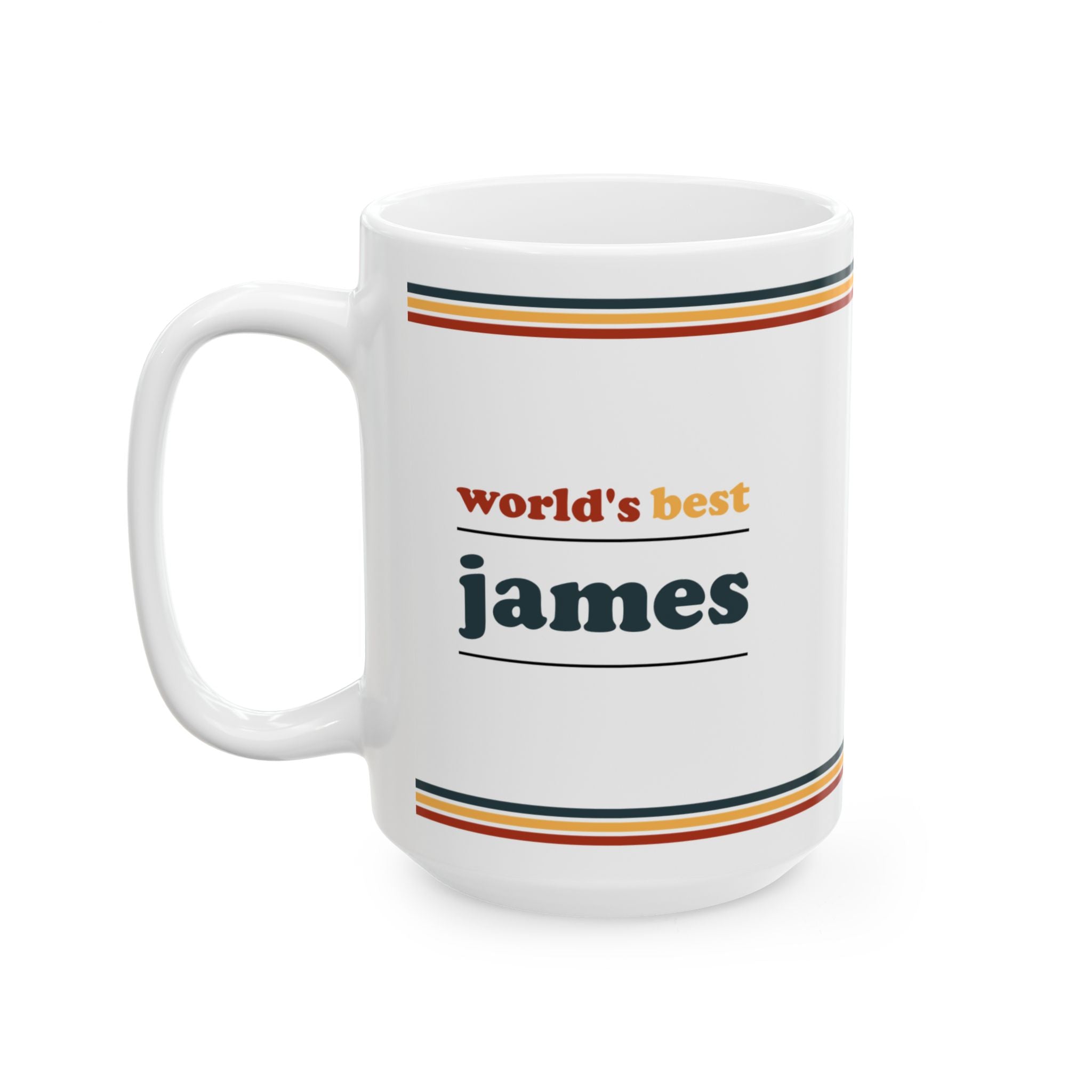 Retro Stripe Ceramic Mug – 'World's Best - Custom Name' Mug (11oz & 15oz) - 02
